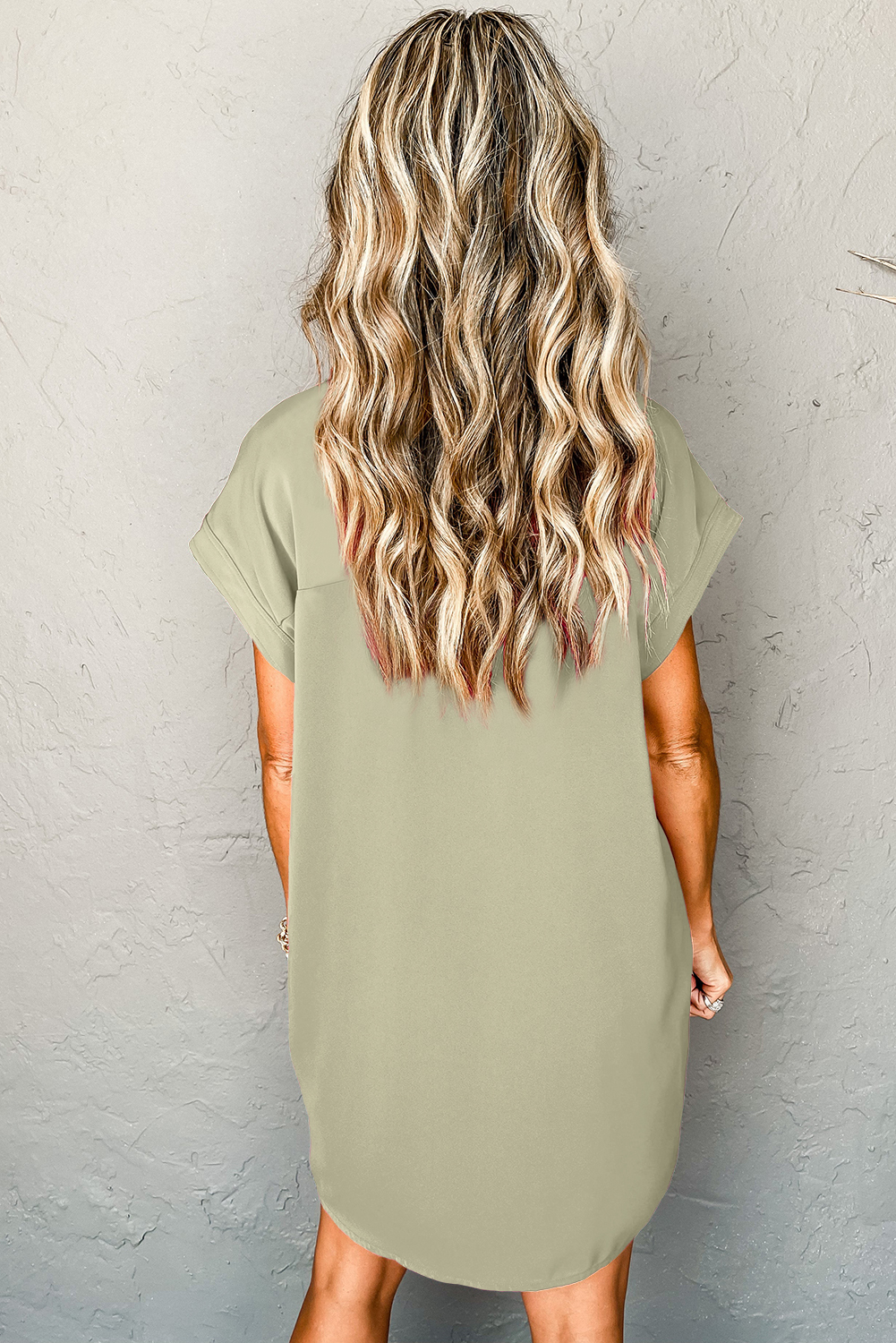 Laurel Green Buttoned Collar Shift T-shirt Mini Dress