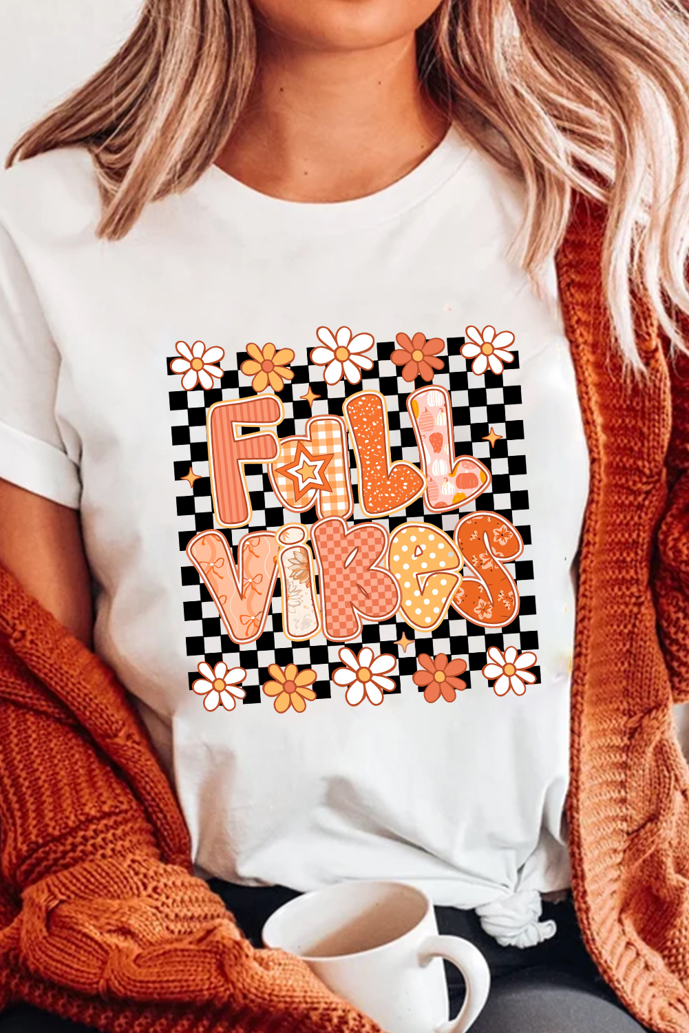 White FALL VIBES Cute Graphic Heat Transfer Tee