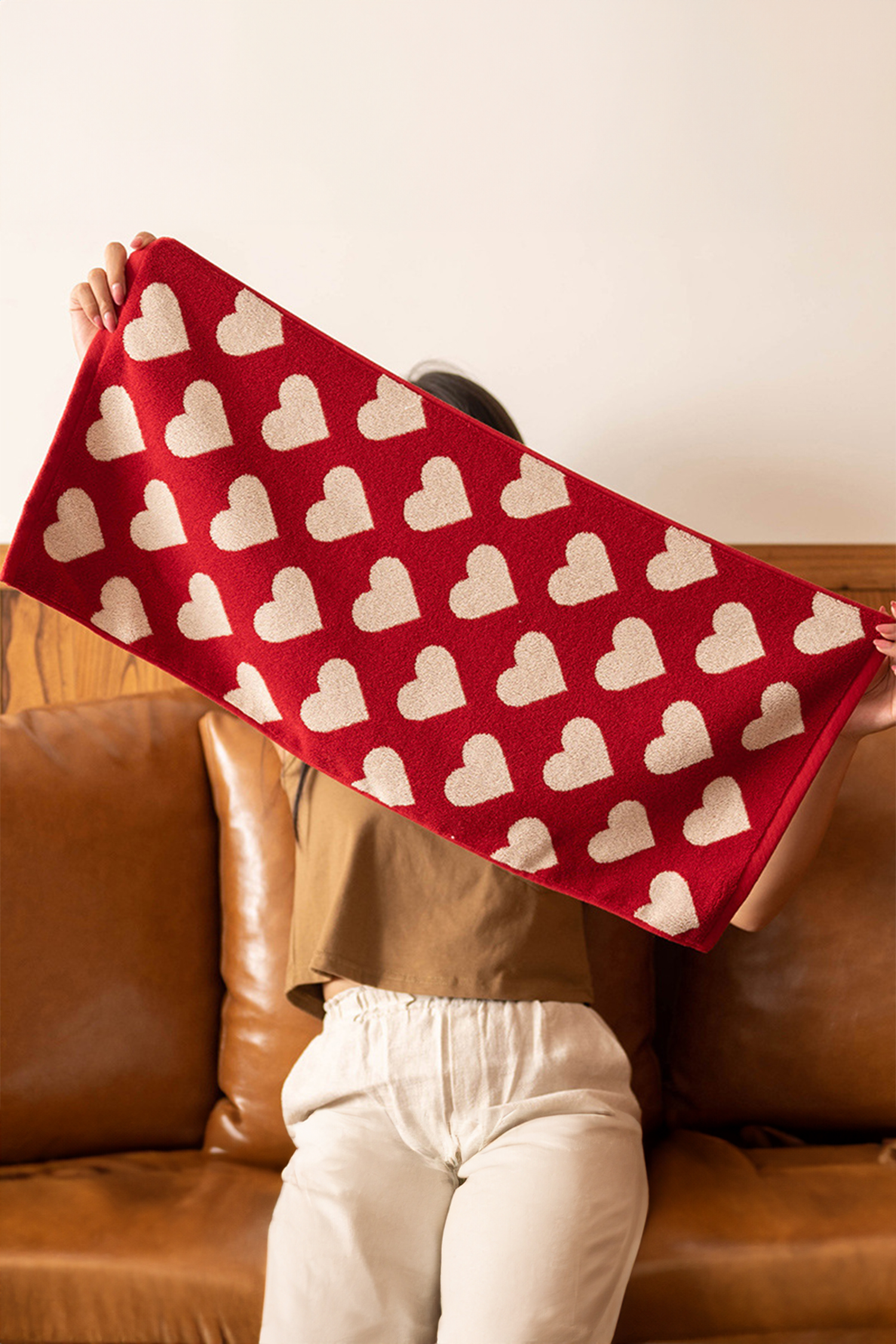 Fiery Red Double Side Heart Printed Allover Cotton Face Towel