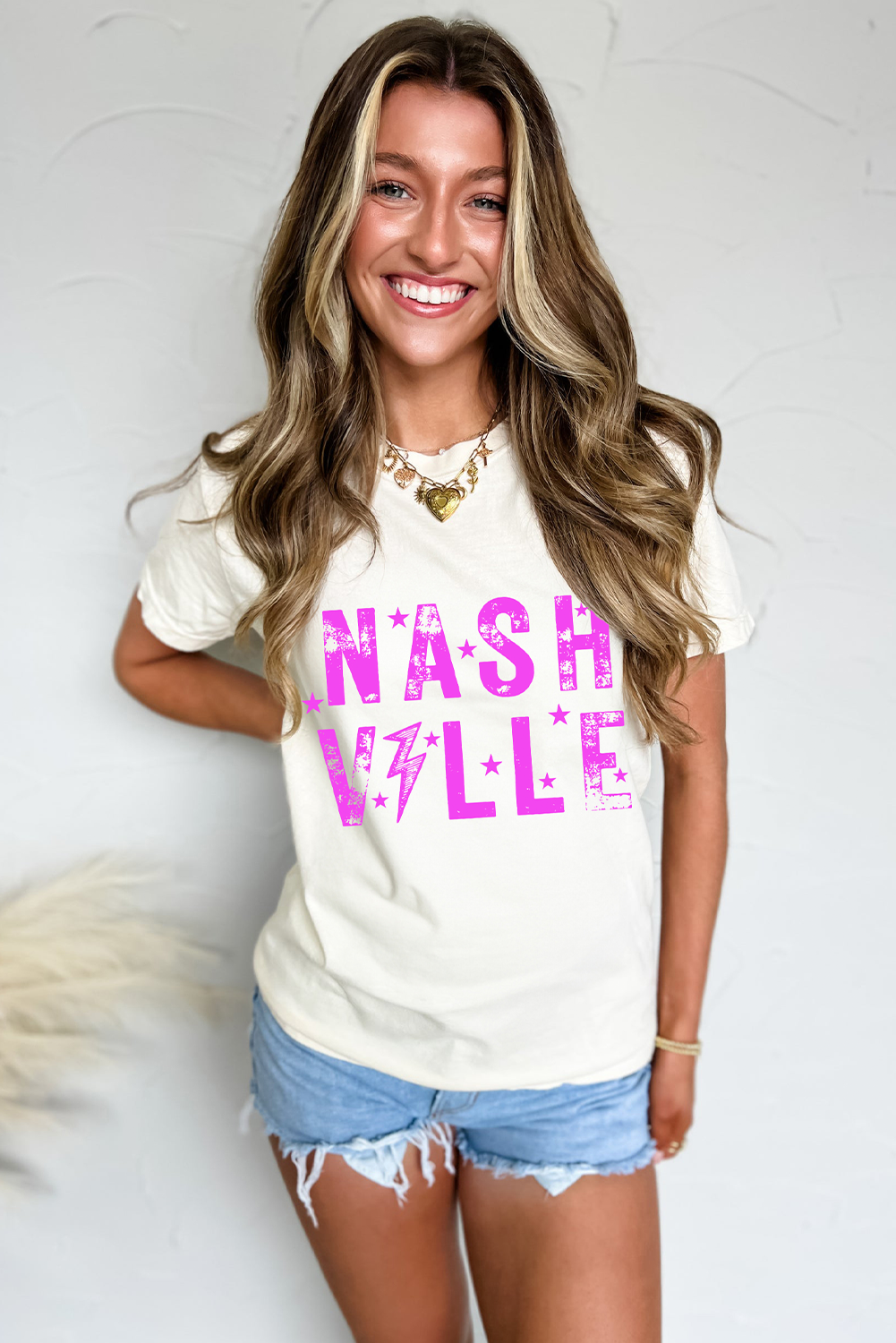 White NASHVILLE Star Graphic Crewneck T Shirt