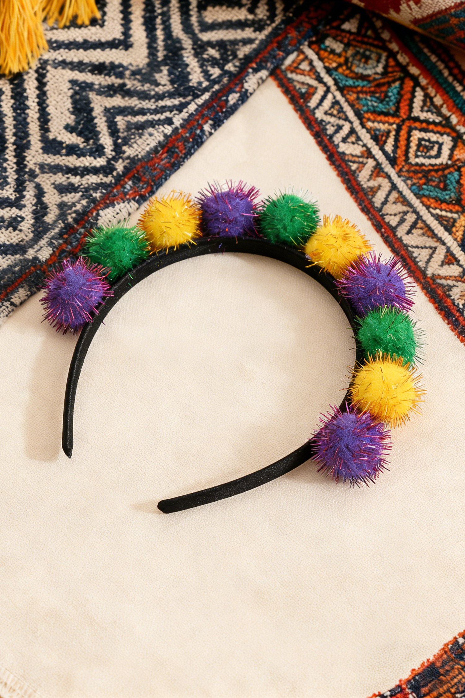 Tillandsia Purple Tinsel Pompom Mardi Gras Plastic Headband