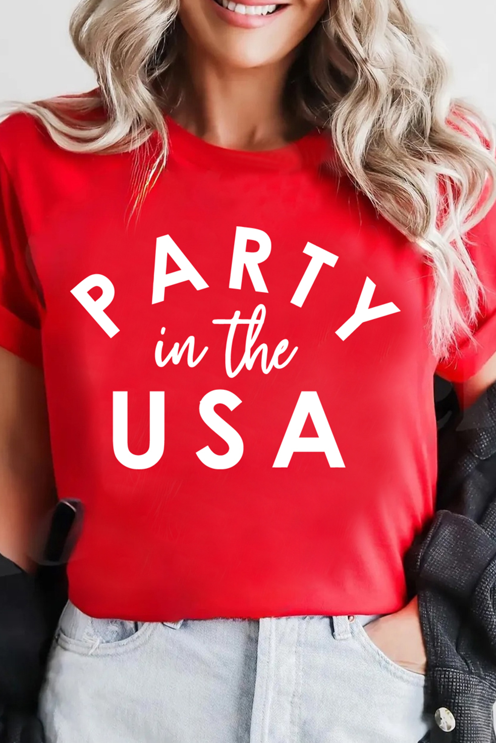 Red PARTY in the USA Printed Independence Day T Shirt