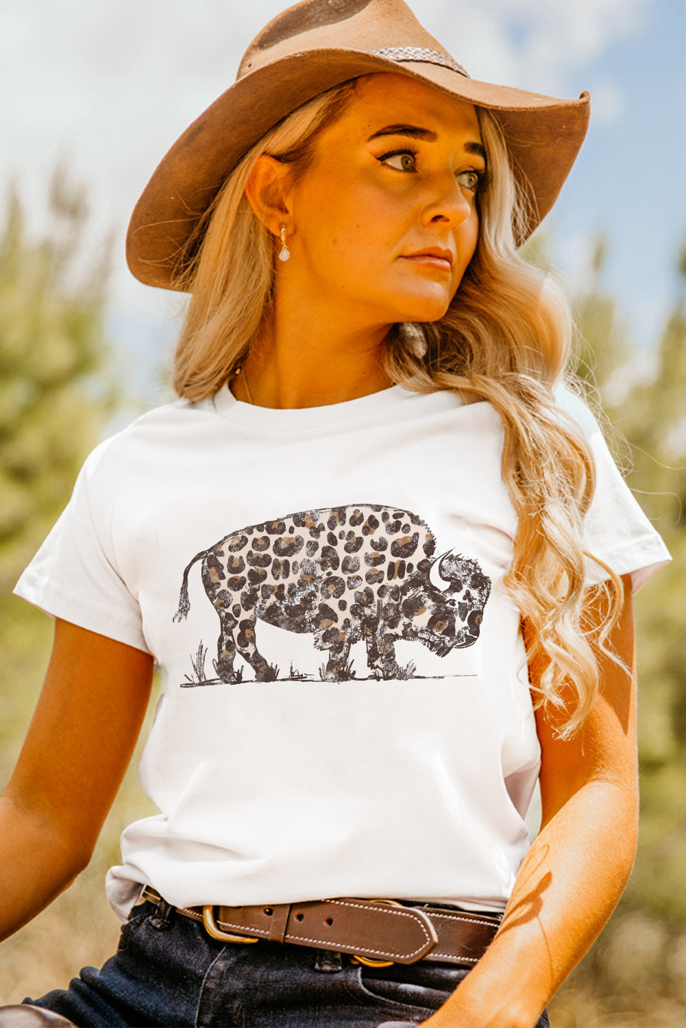 White Leopard Western Buffalo Graphic Tee