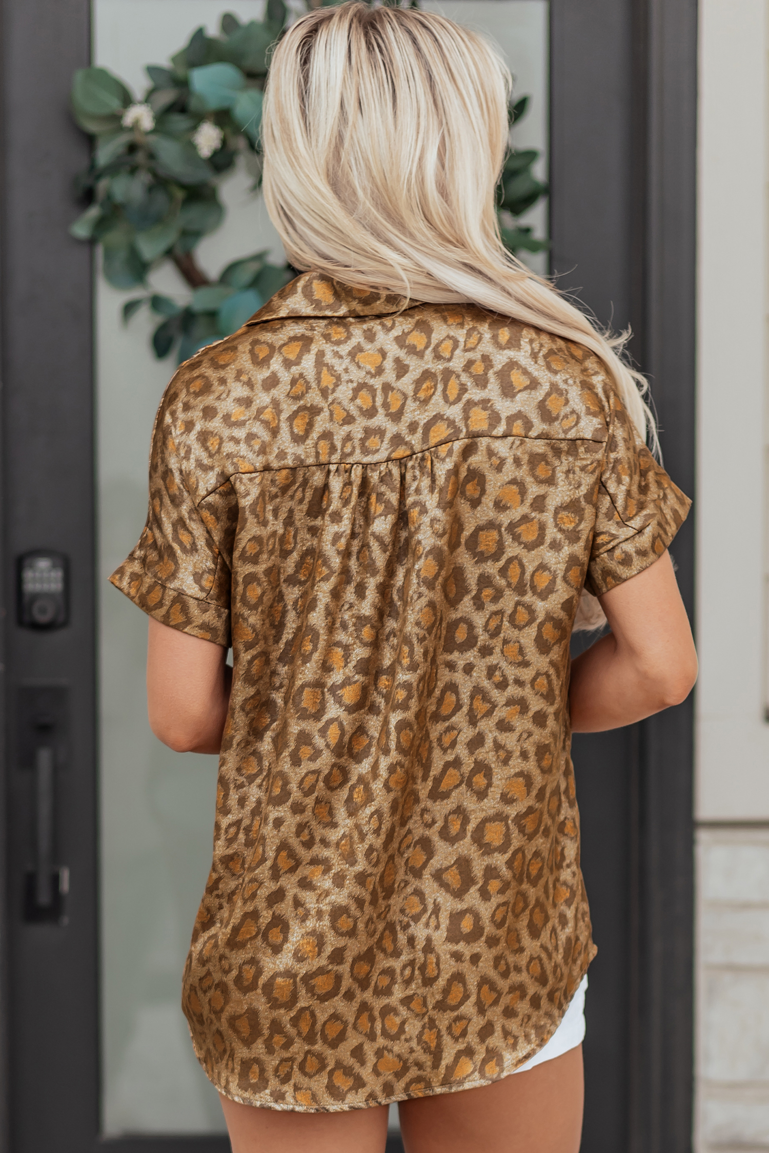 Gold Metallic Leopard Short Sleeve Casual Shirt