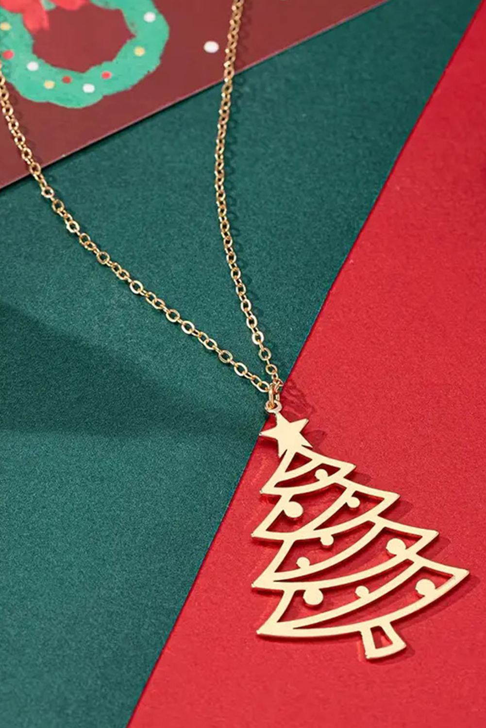 Gold Plated Alloy Hollowed Christmas Tree Necklace