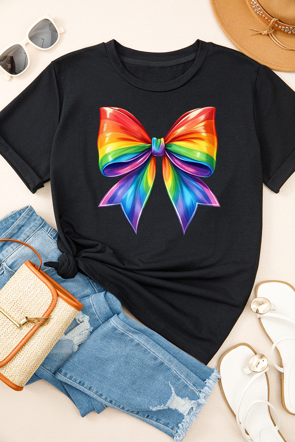 Black Pride Bow Graphic Round Neck T Shirt