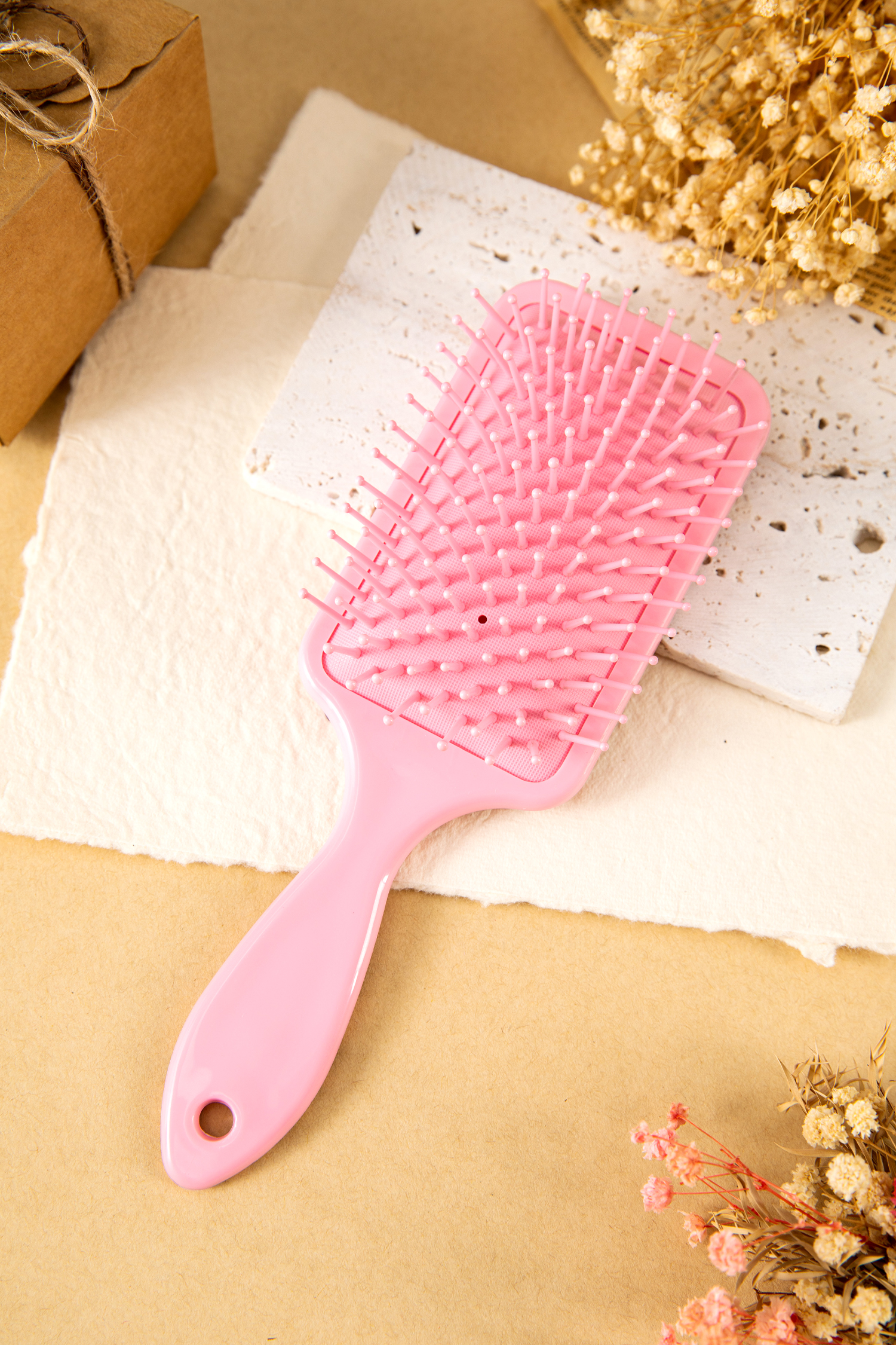 Peach Blossom Starry Ribbon Bow Print Air Cushion Comb