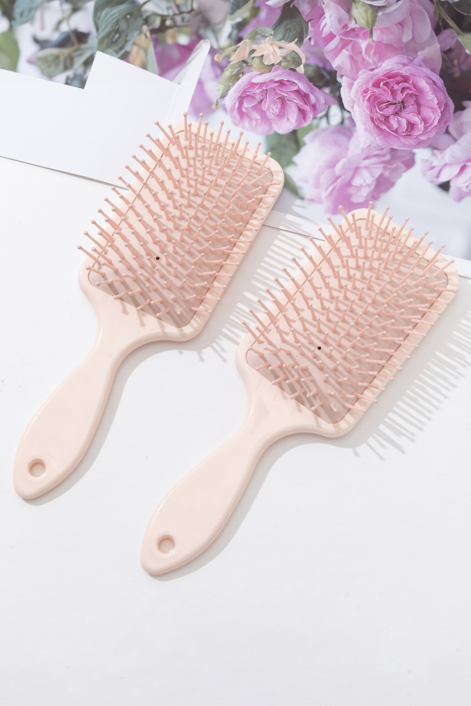 Peach Blossom 3D Flower Butterfly Printed Large Detangle Paddle Hair Brush Comb