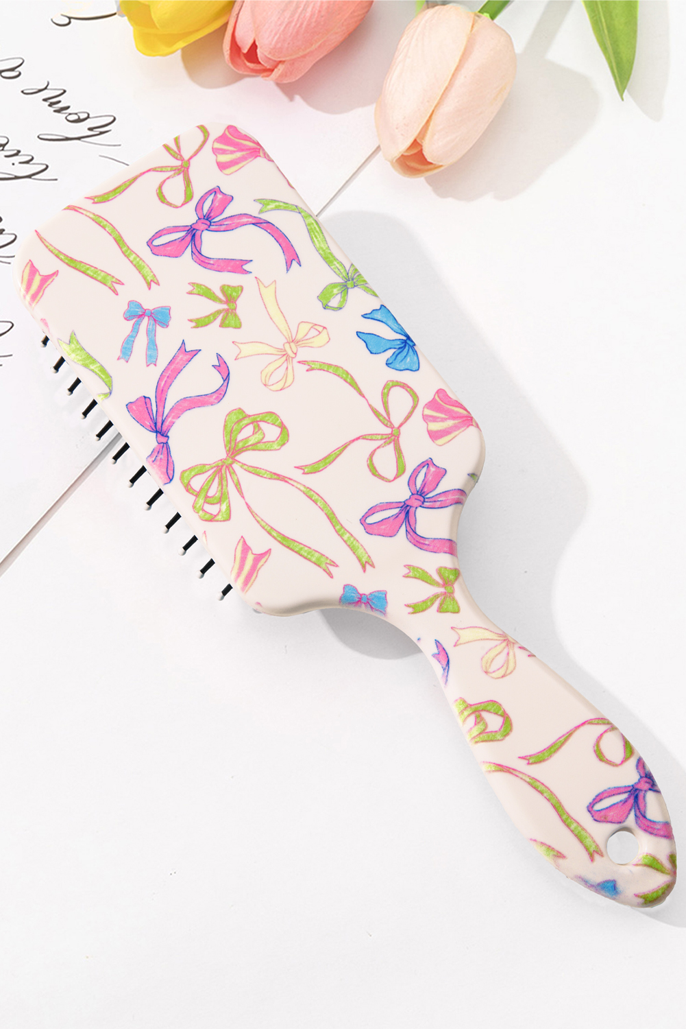 White Multi Ribbon Bow Print Air Cushion Comb