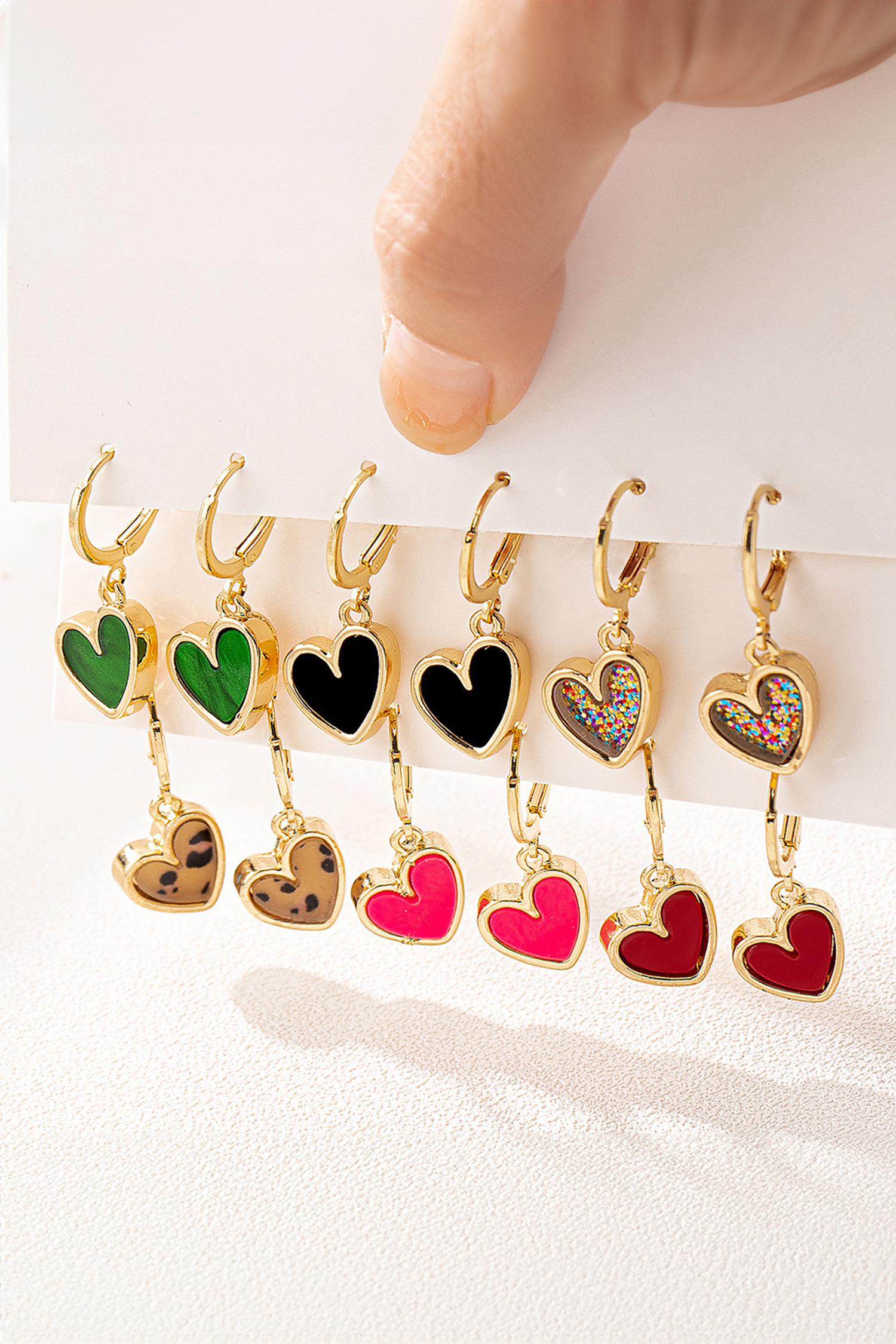 Gold Retro Hoop 3 Pairs Heart Shape Dangle Earrings