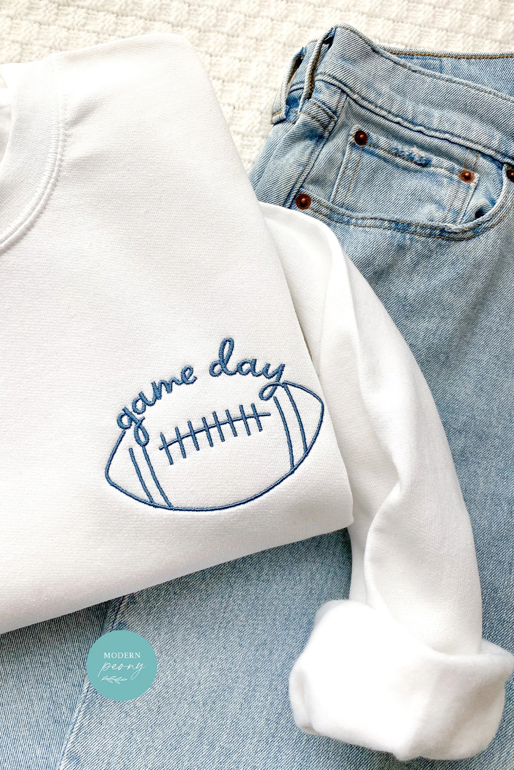White game day Rugby Embroidered Casual Sweatshirt