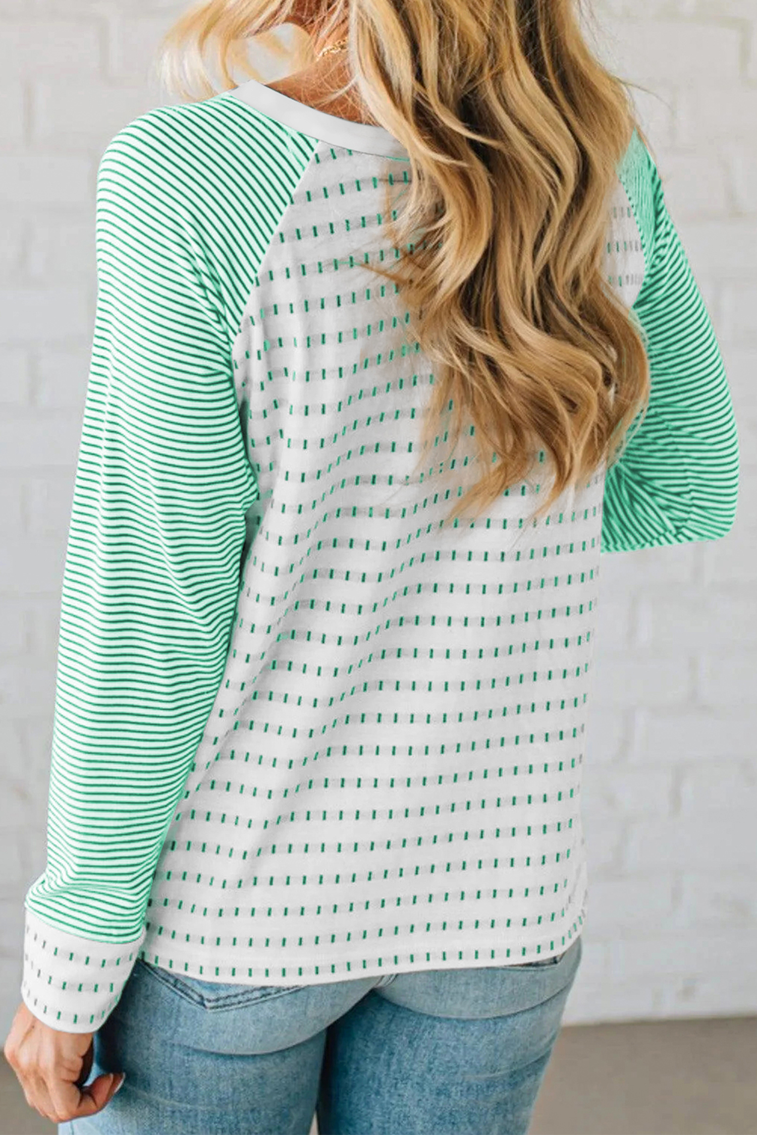 Green Stripe Contrast Raglan Sleeve Sequin St Patricks Element Top