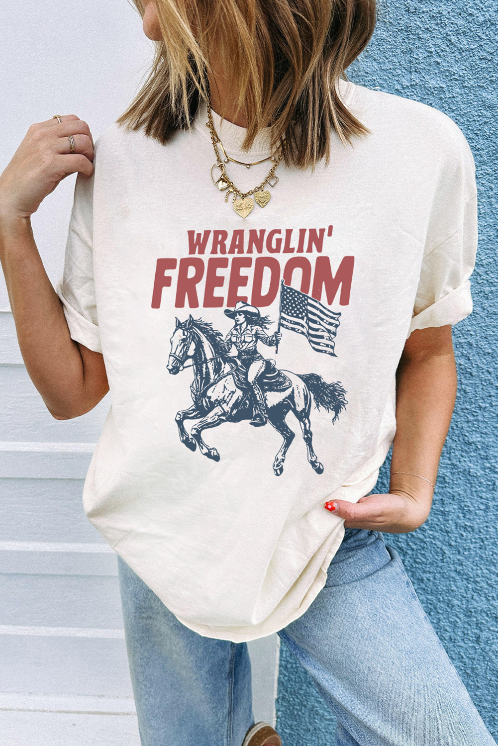 White WRANGLIN FREEDOM Rodeo Graphic Tee