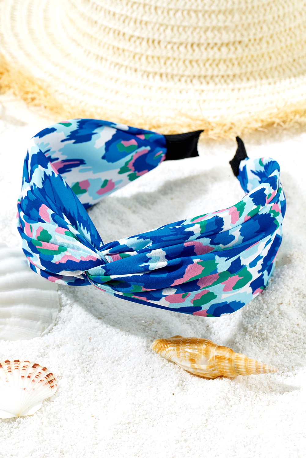 Blue Bohemian Vacation Fashion Print Twisted Hair Band