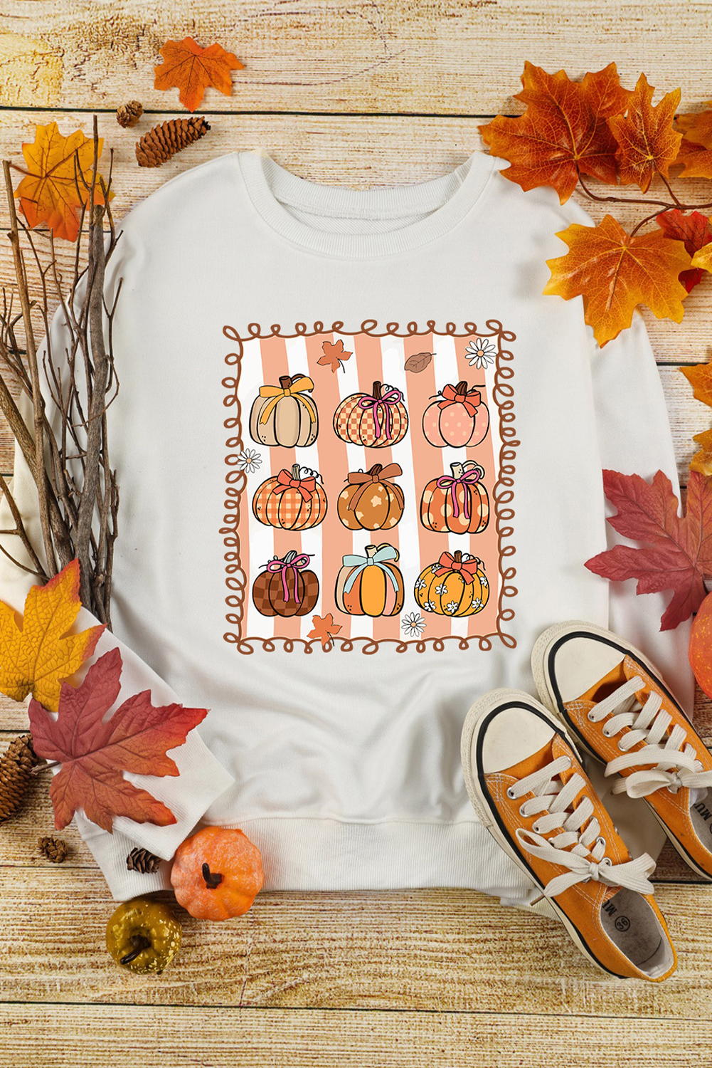 White Fall Bow Pumpkin PNG Sublimation Graphic Sweatshirt