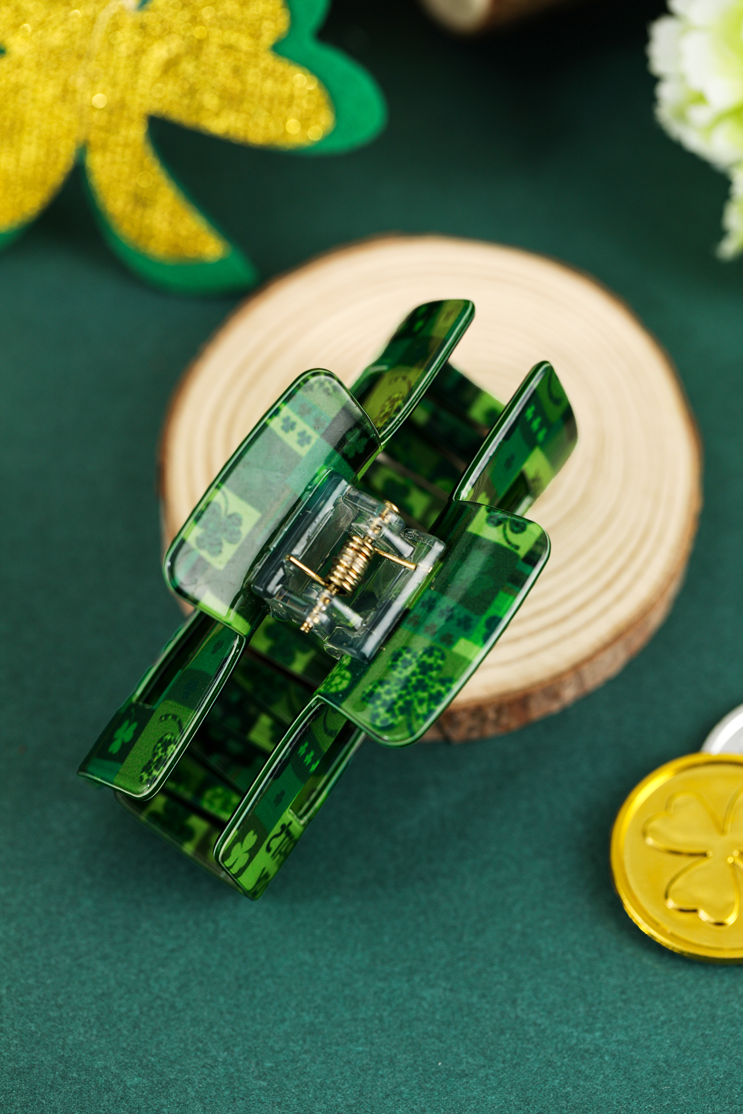 Dark Green St Patricks Day Clover Square Hair Claw Clip
