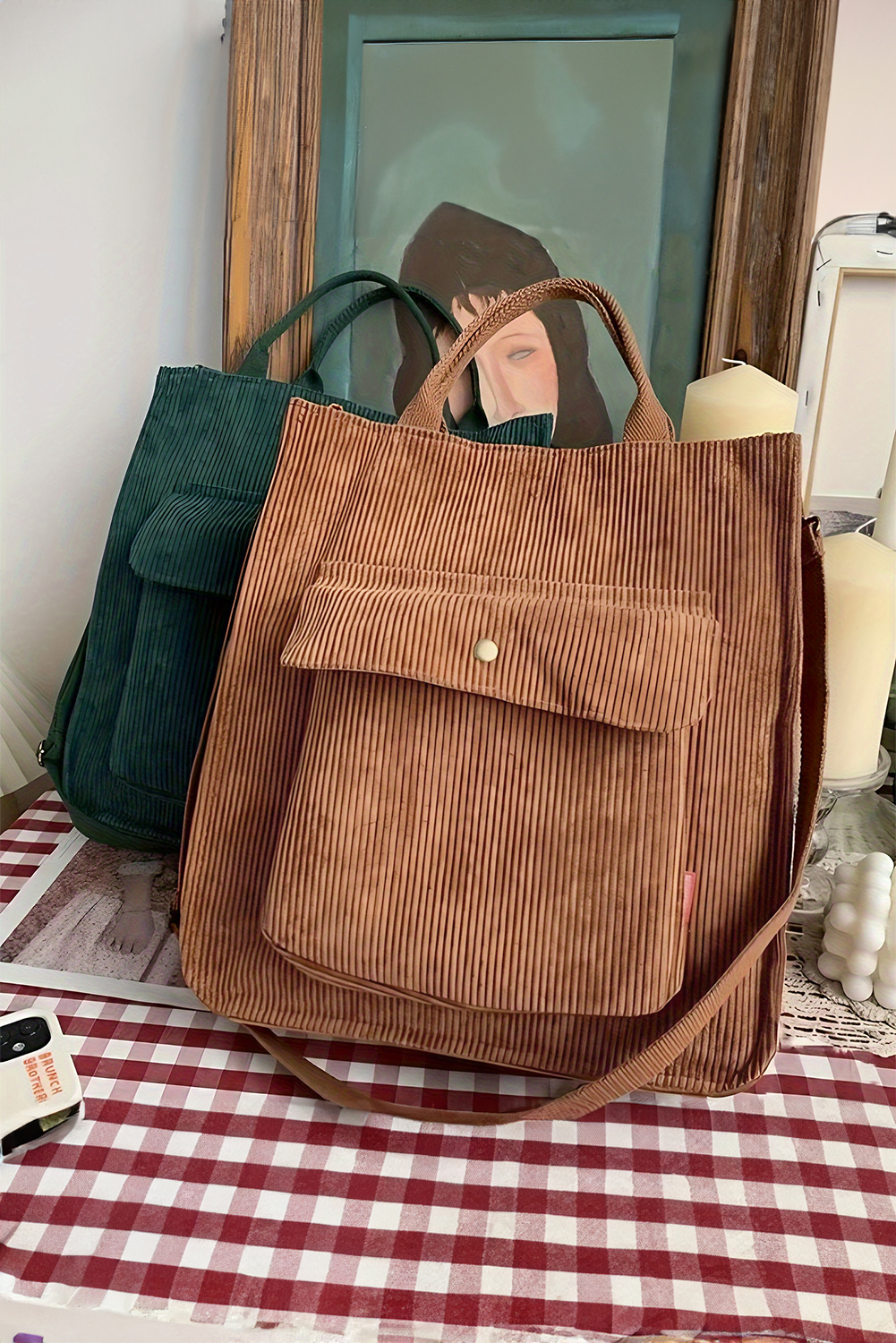 Chestnut Detachable Shoulder Strap Large Corduroy Bag