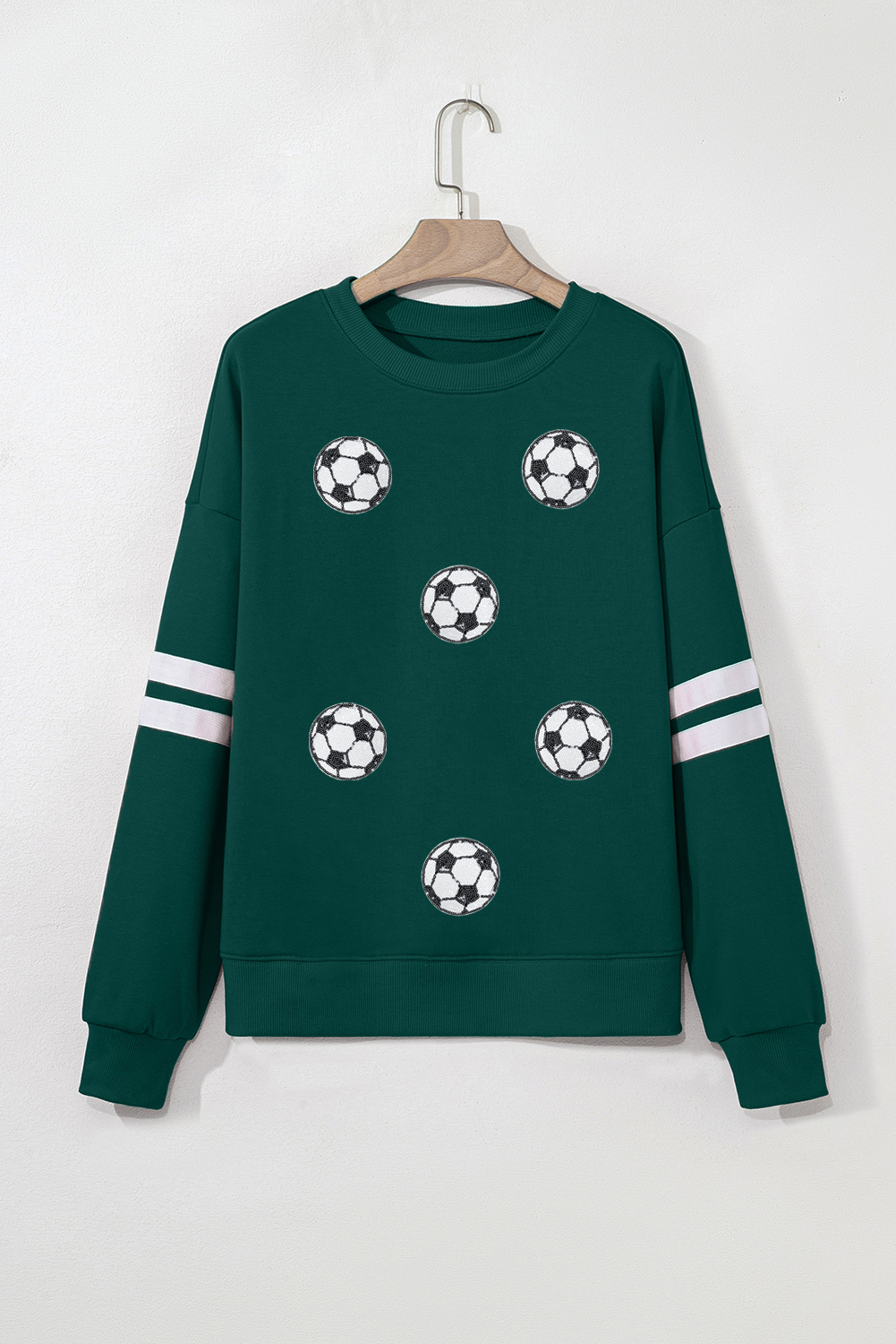 Evergreen Soccer Football Sequin Patched Graphic Oversized Varsity Sweatshirt