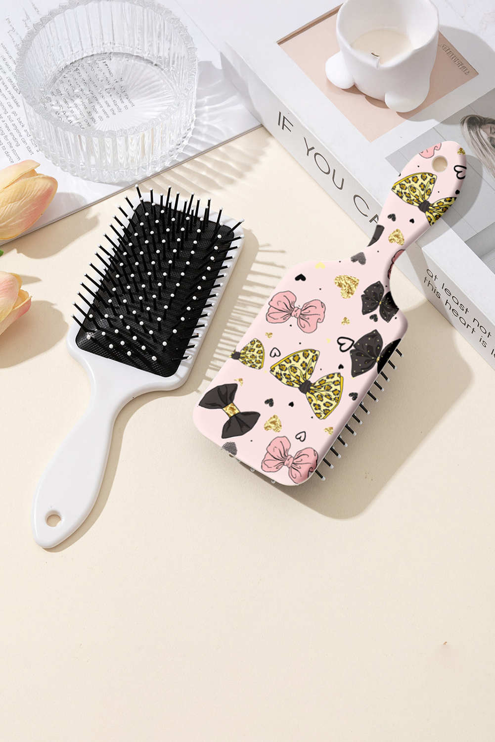Pink Leopard Diverse Bow Printed Large Detangle Comb