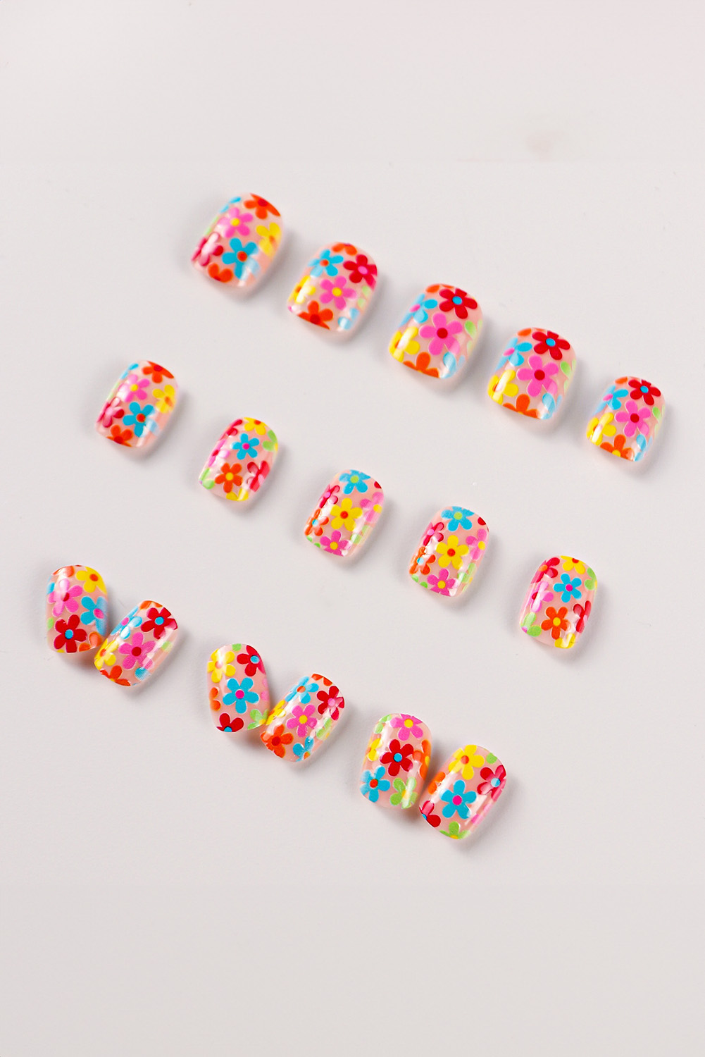 Pink Cute Flowers Print Press On False Nails