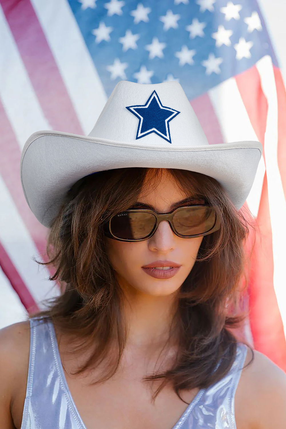 White American Flag Theme Print Wide Brim Cowboy Hat