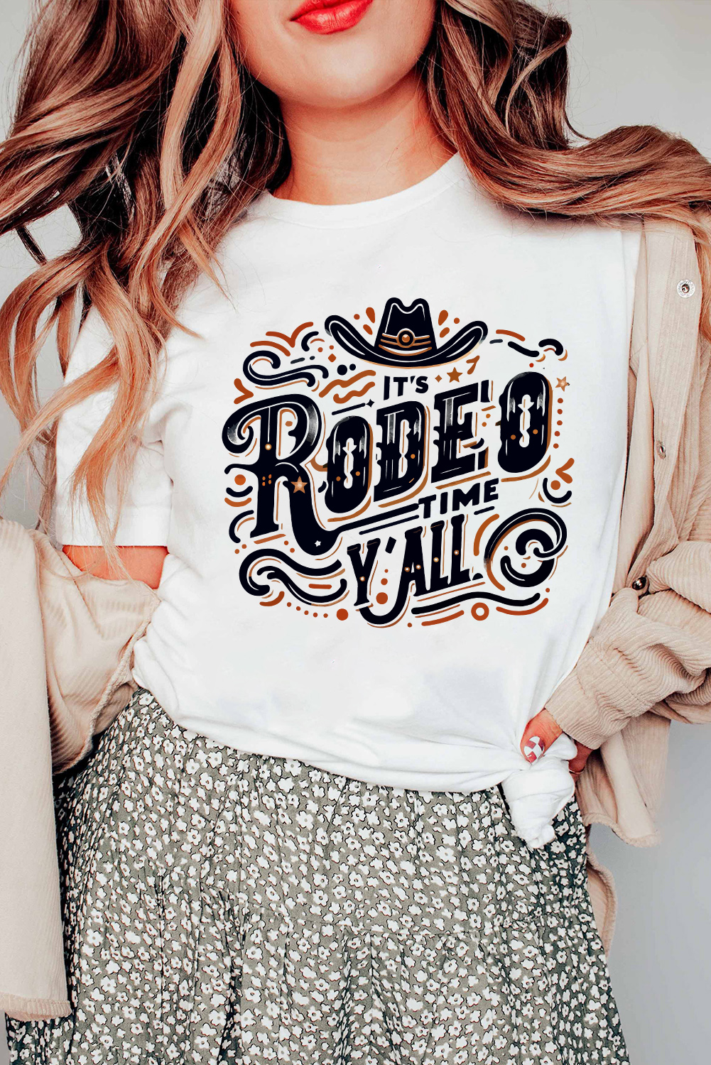 White ITS RODEO TIME YALL Western Graphic T Shirt