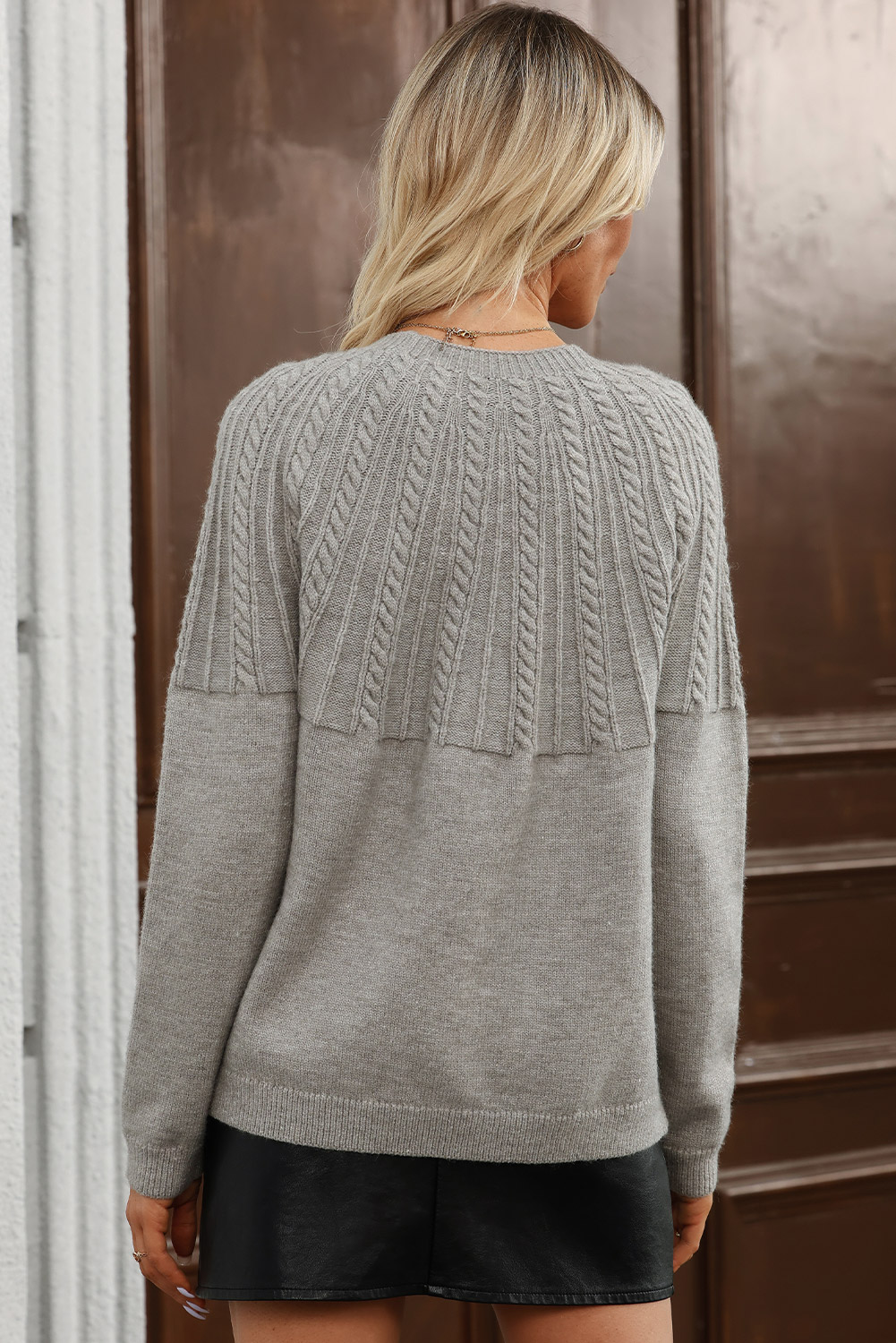 Gray Solid Color Textured Detail Button Down Long Sleeve Sweater Cardigan