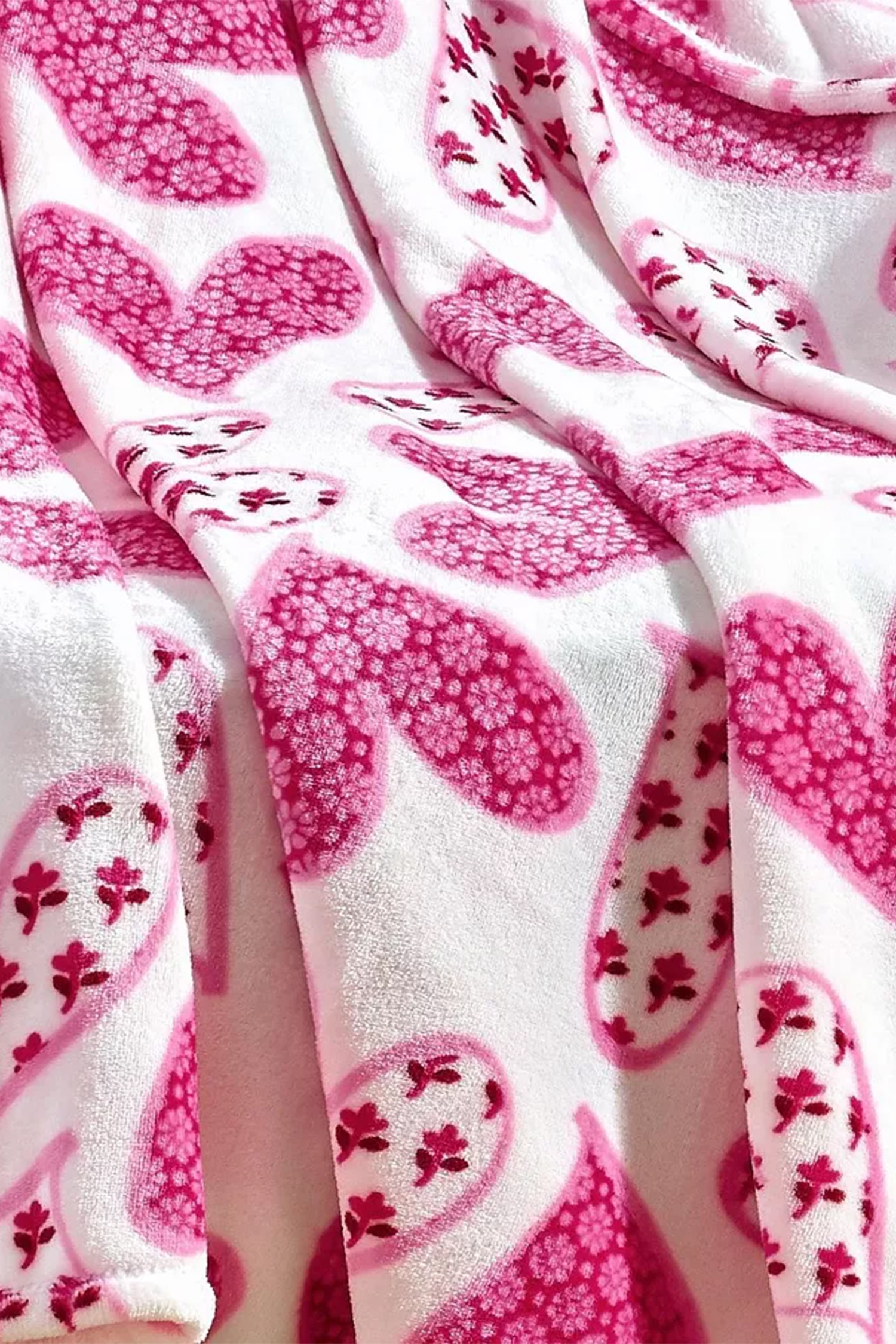 Bright Pink Floral Heart Ultra Plush Throw Blanket
