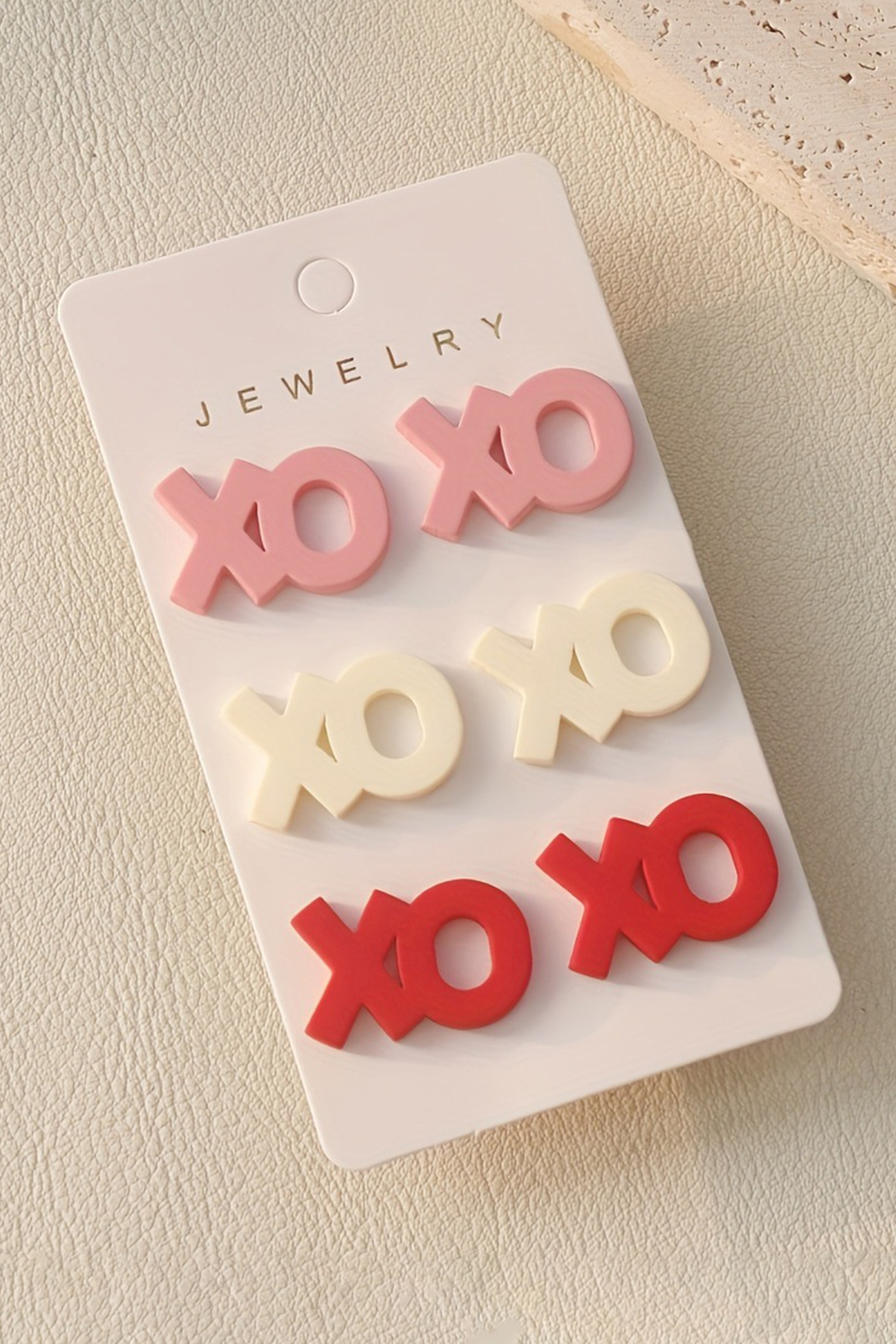 Pink 3 Pairs Different Colors XOXO Earrings