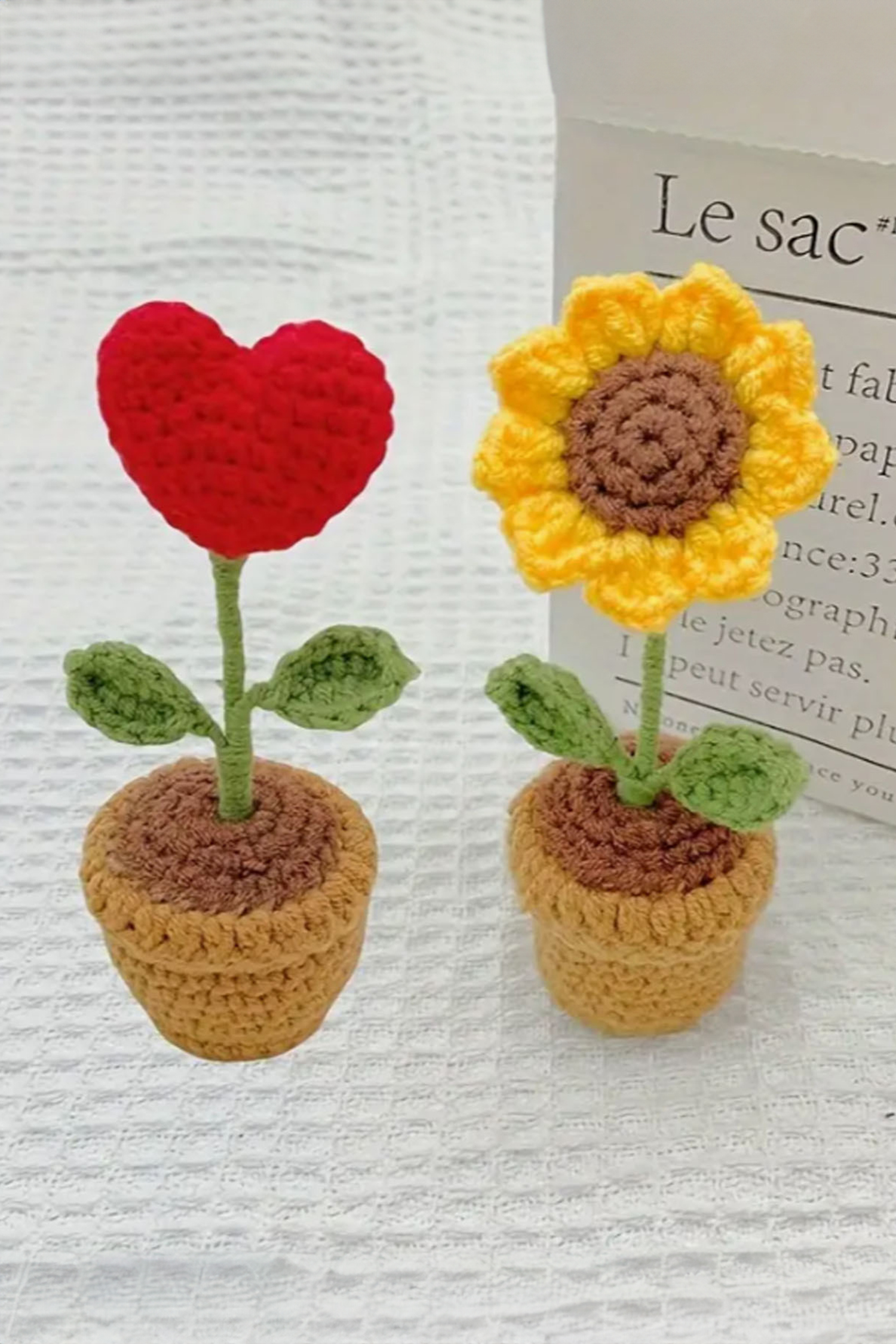 Fiery Red Sweet Heart Crochet Potted Plant Home Decoration