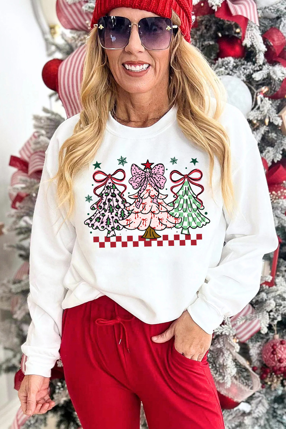 White Christmas Tree Graphic Customized Holiday Sweatshirt