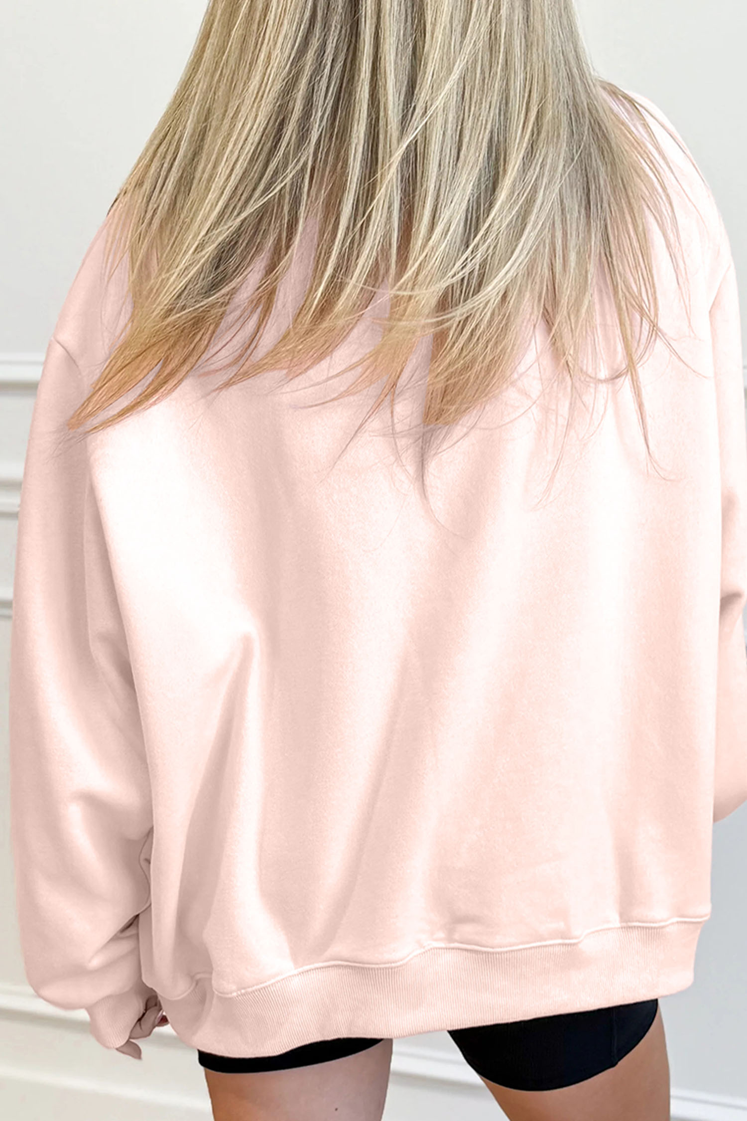 Apricot Pink A Line of Embroidered Hearts Graphic Mock Neck Sweatshirt
