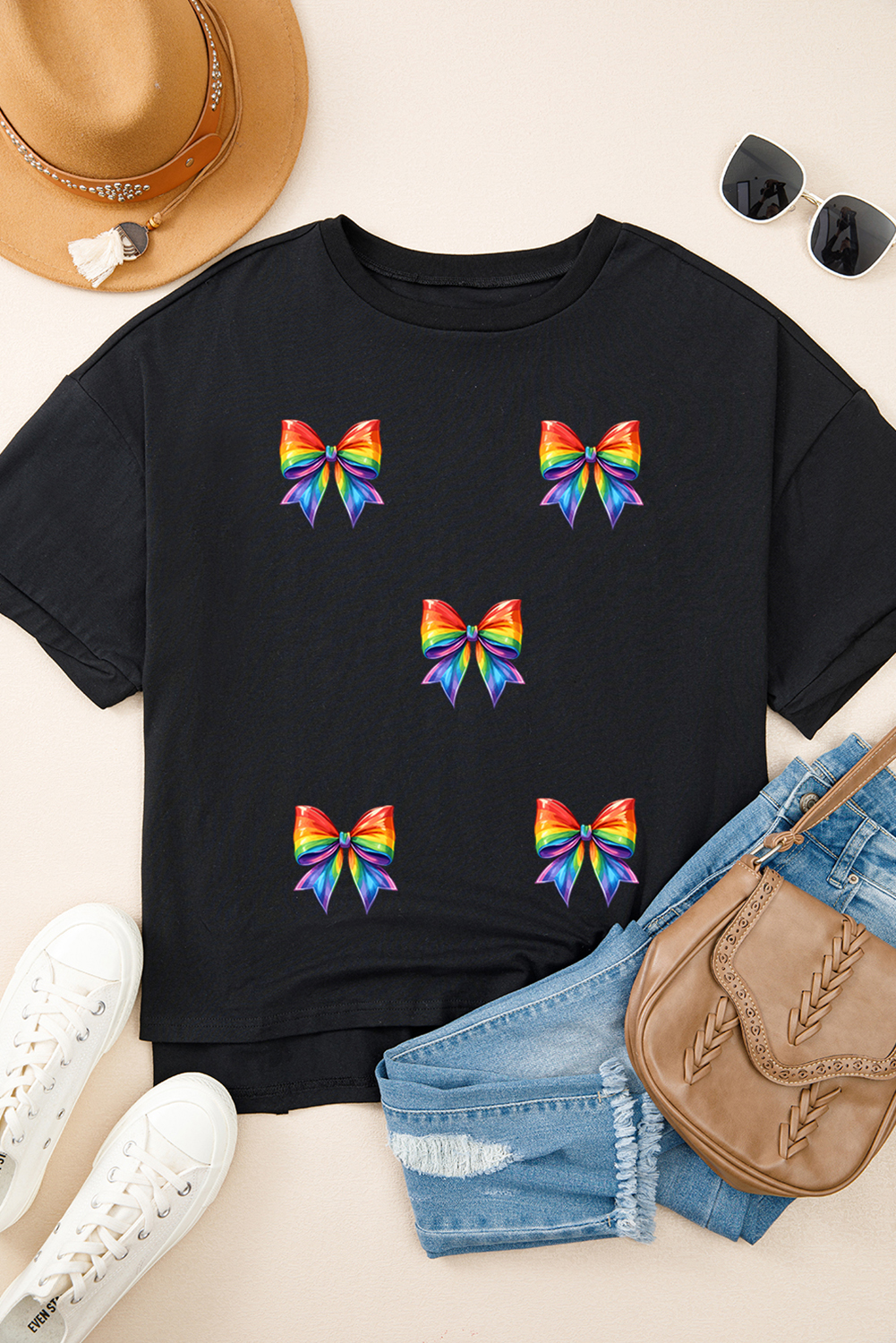 Black Pride Bow Print Oversize Cotton T Shirt
