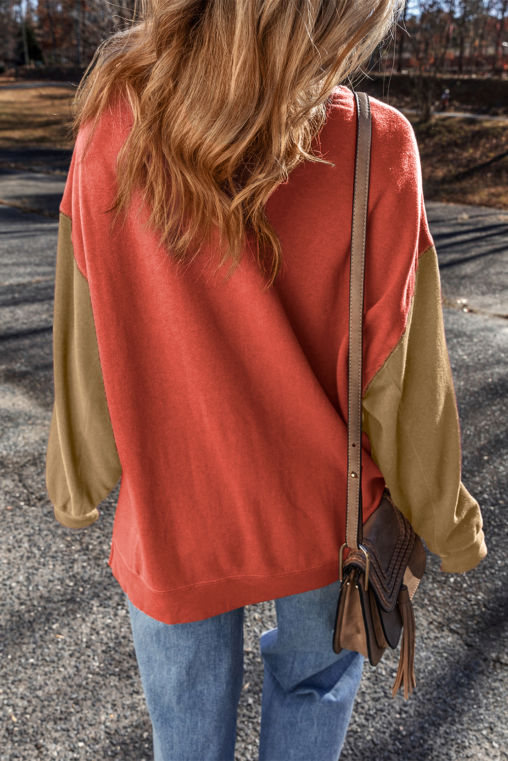 Gold Flame Glitter Ghost Patched Pattern Colorblock Sweatshirt