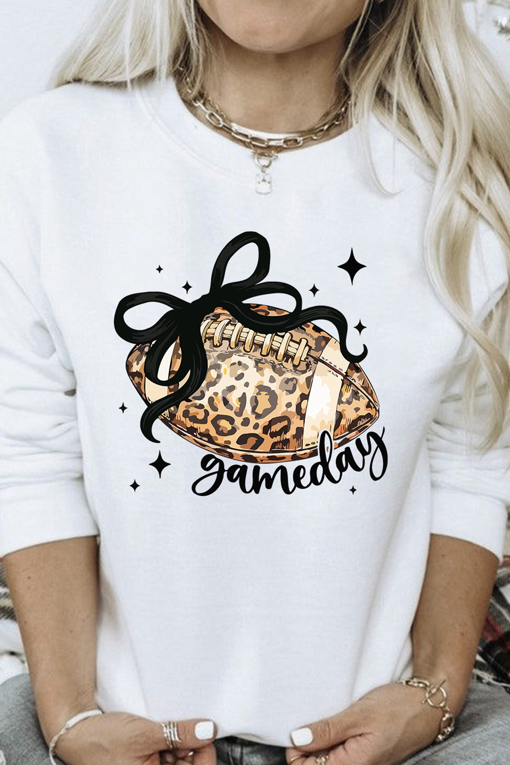 White Game Day Leopard Rugby Graphic Customized Crew Neck Sweatshirt