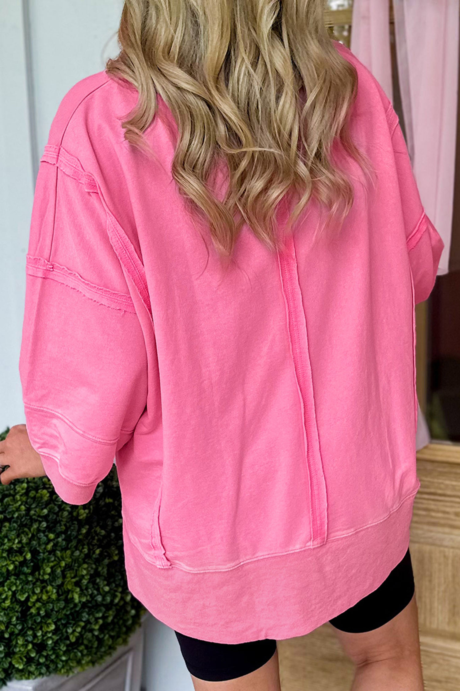 Bonbon Raw Seam Detail XOXO Sequin Patched Graphic V Neck 3/4 Sleeve Top