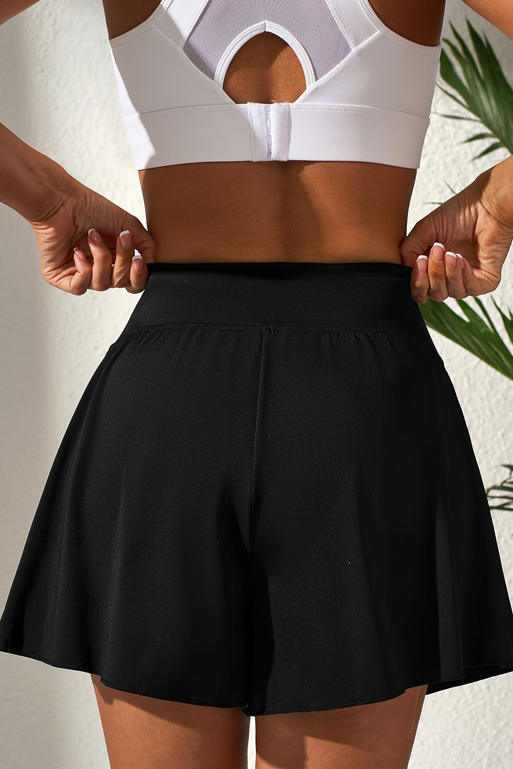 Black Solid Color High Waist Wide Leg Swim Bottom