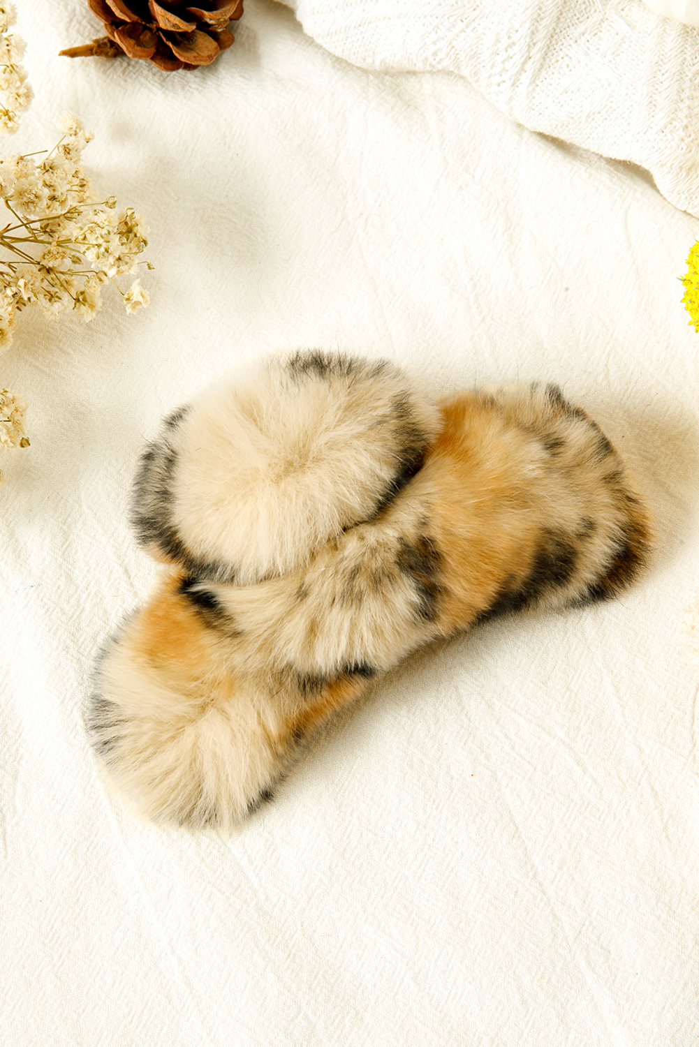 Thai Curry Leopard Fluffy Plush Cony Fur Hair Claw Clip