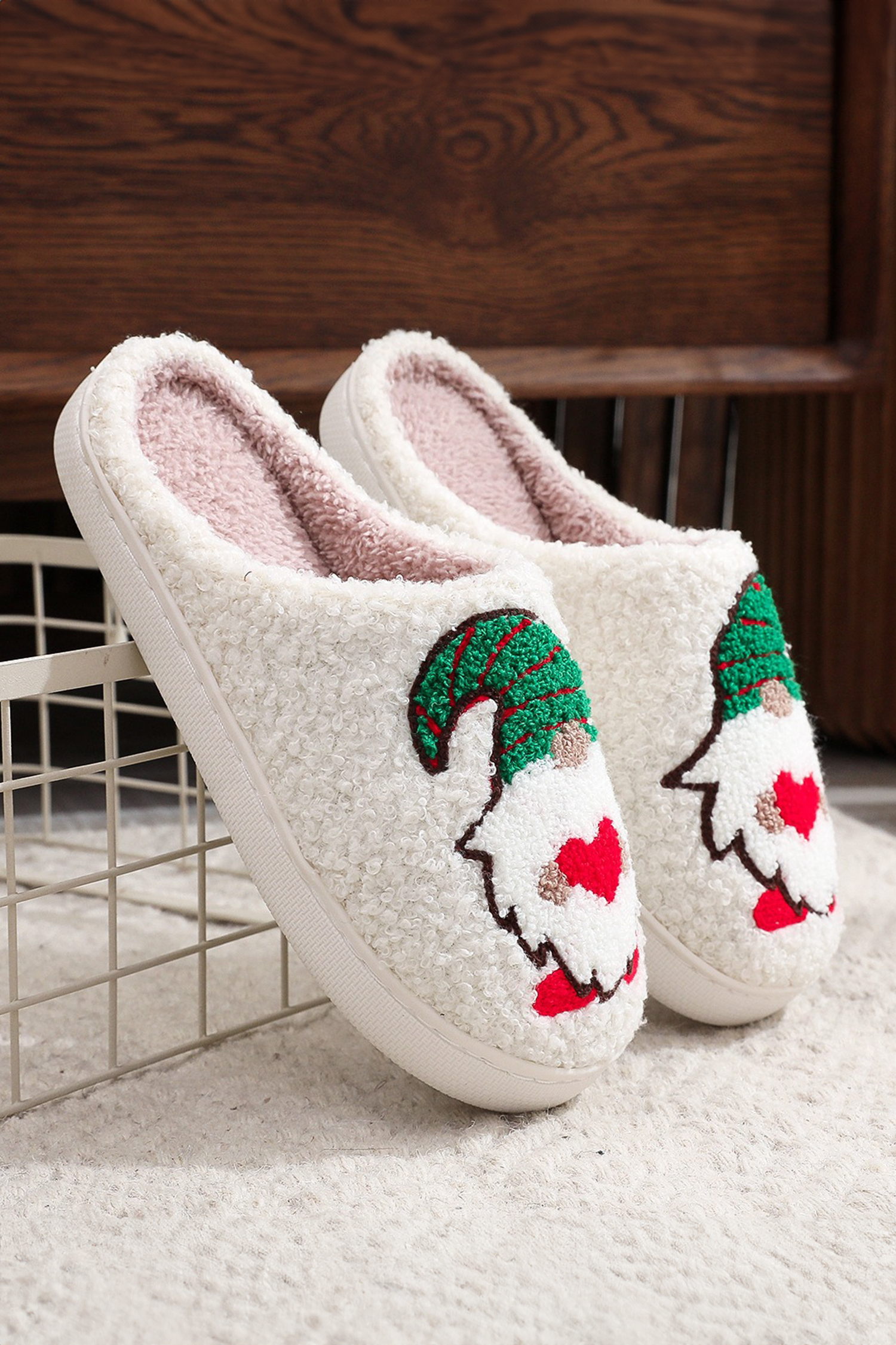 White Christmas Faceless Dwarf Shoes Plush House Slippers