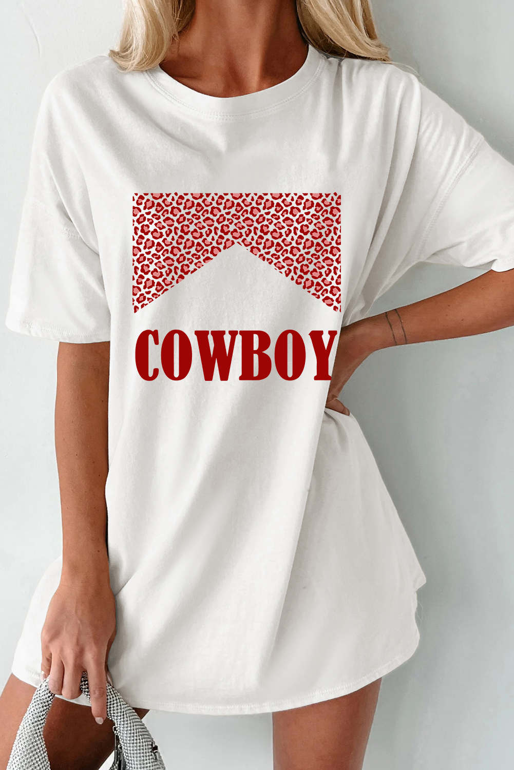 White Oversize COWBOY Graphic Round Neck Short Sleeve Tee
