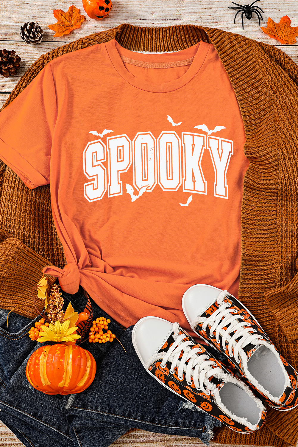 Orange SPOOKY Bats Halloween Graphic T Shirt
