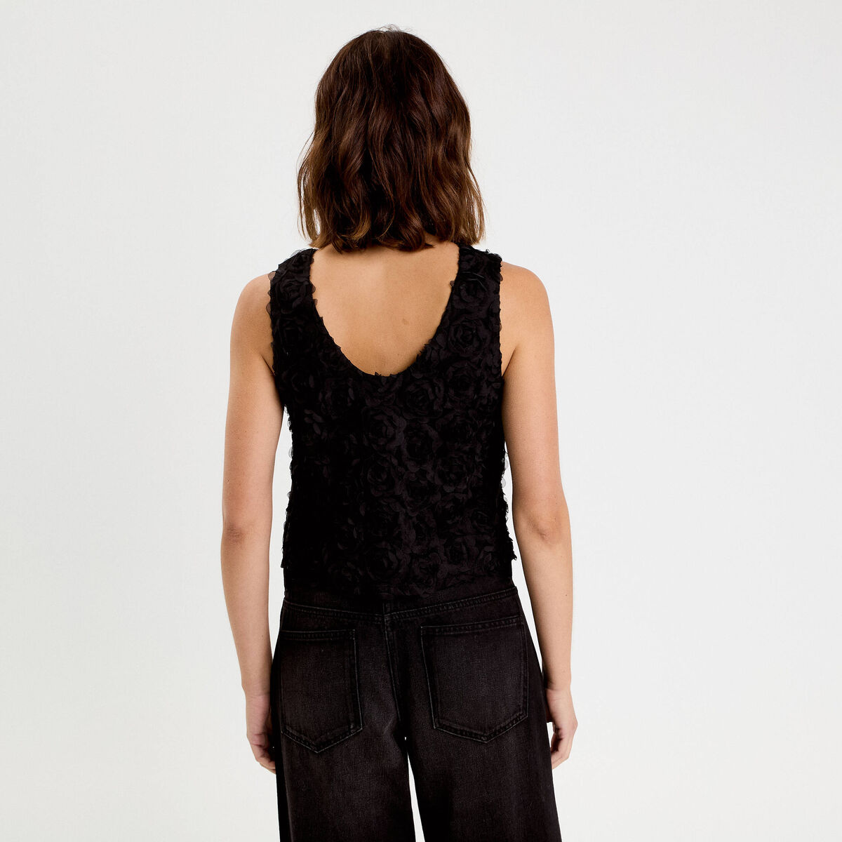 Débardeur à motifs en relief noir femme
