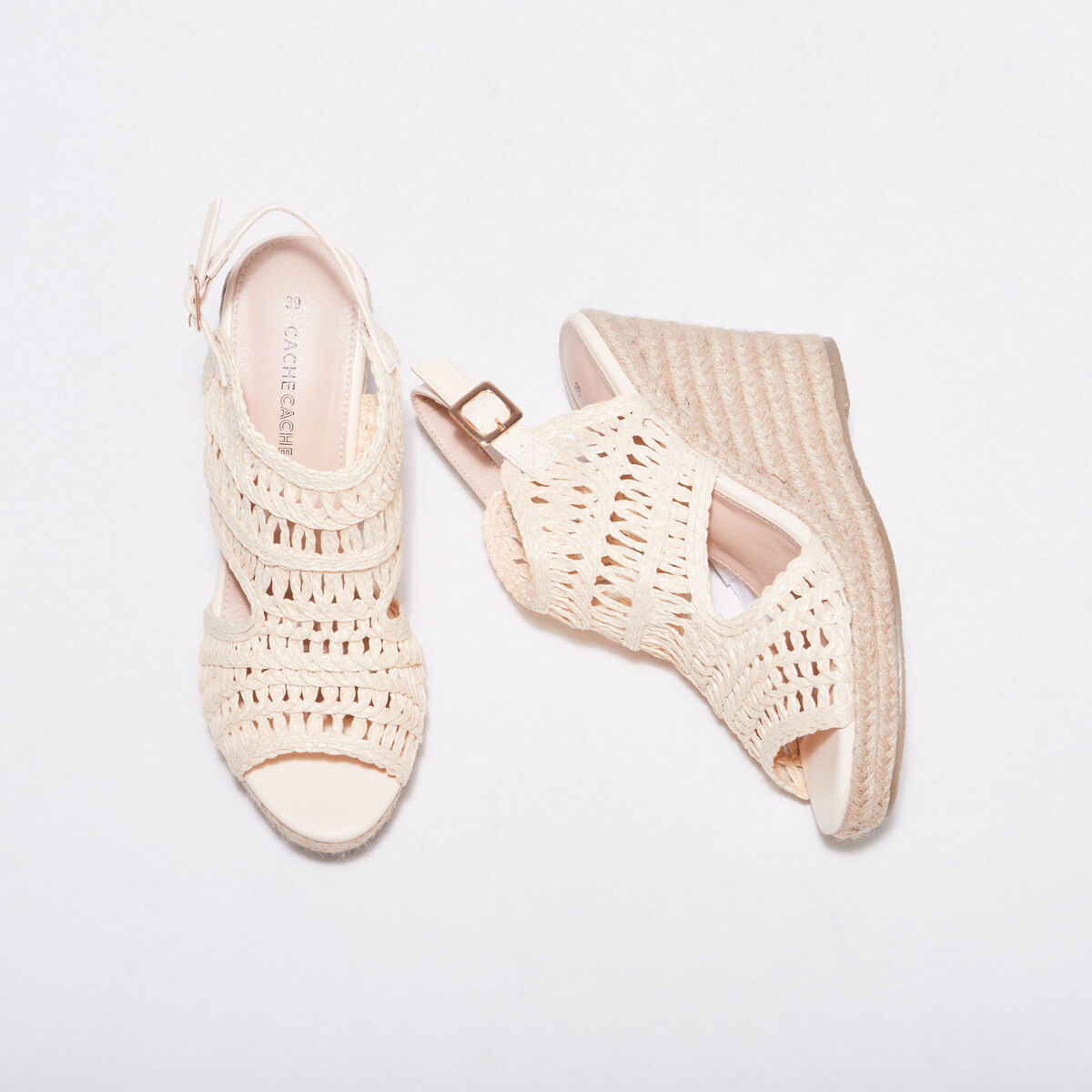 Sandales avec talons compensés ivoire femme