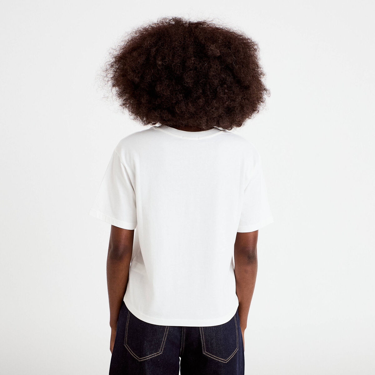 T-shirt col v manches courtes ecru femme