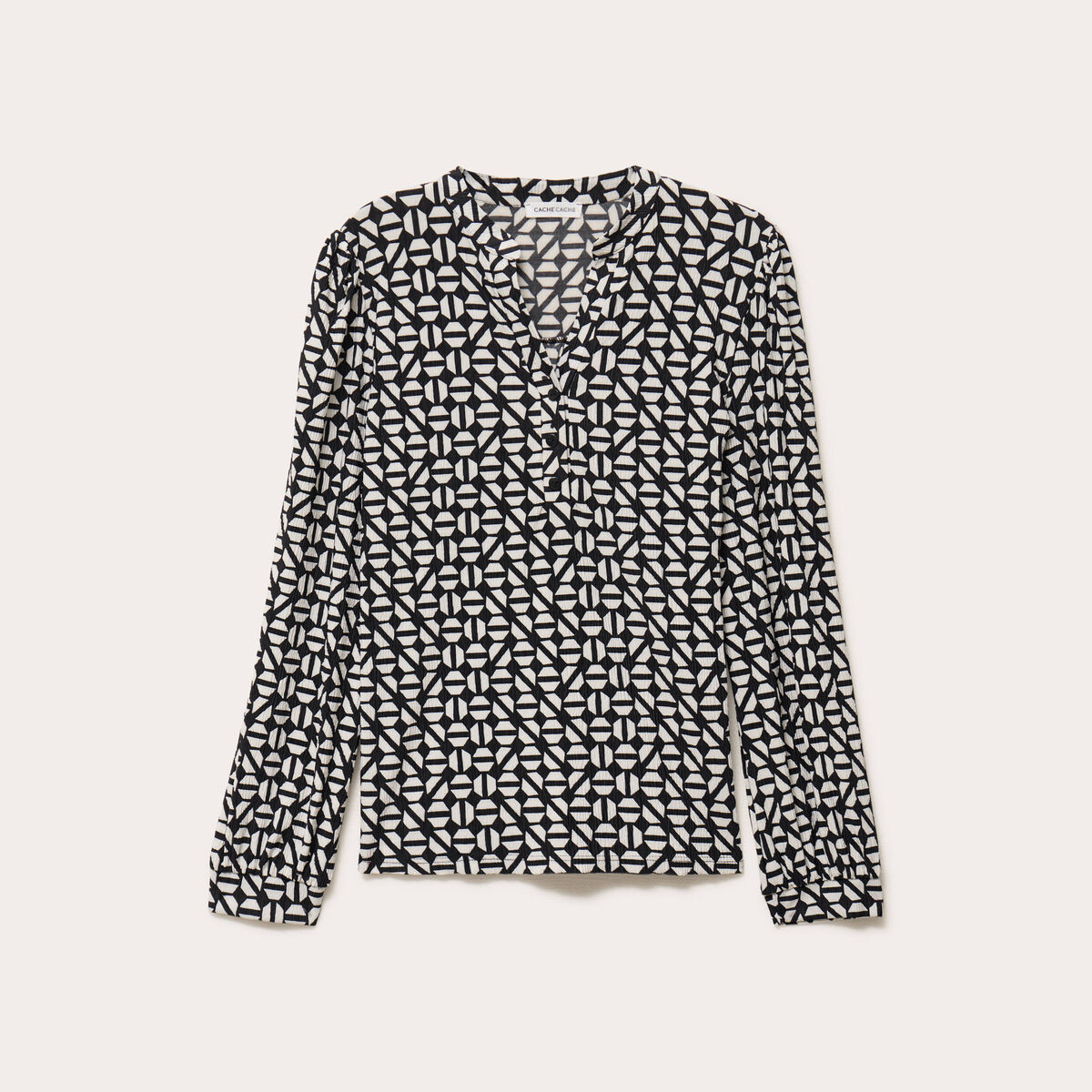 Blouse droite cropped manches longues ecru femme