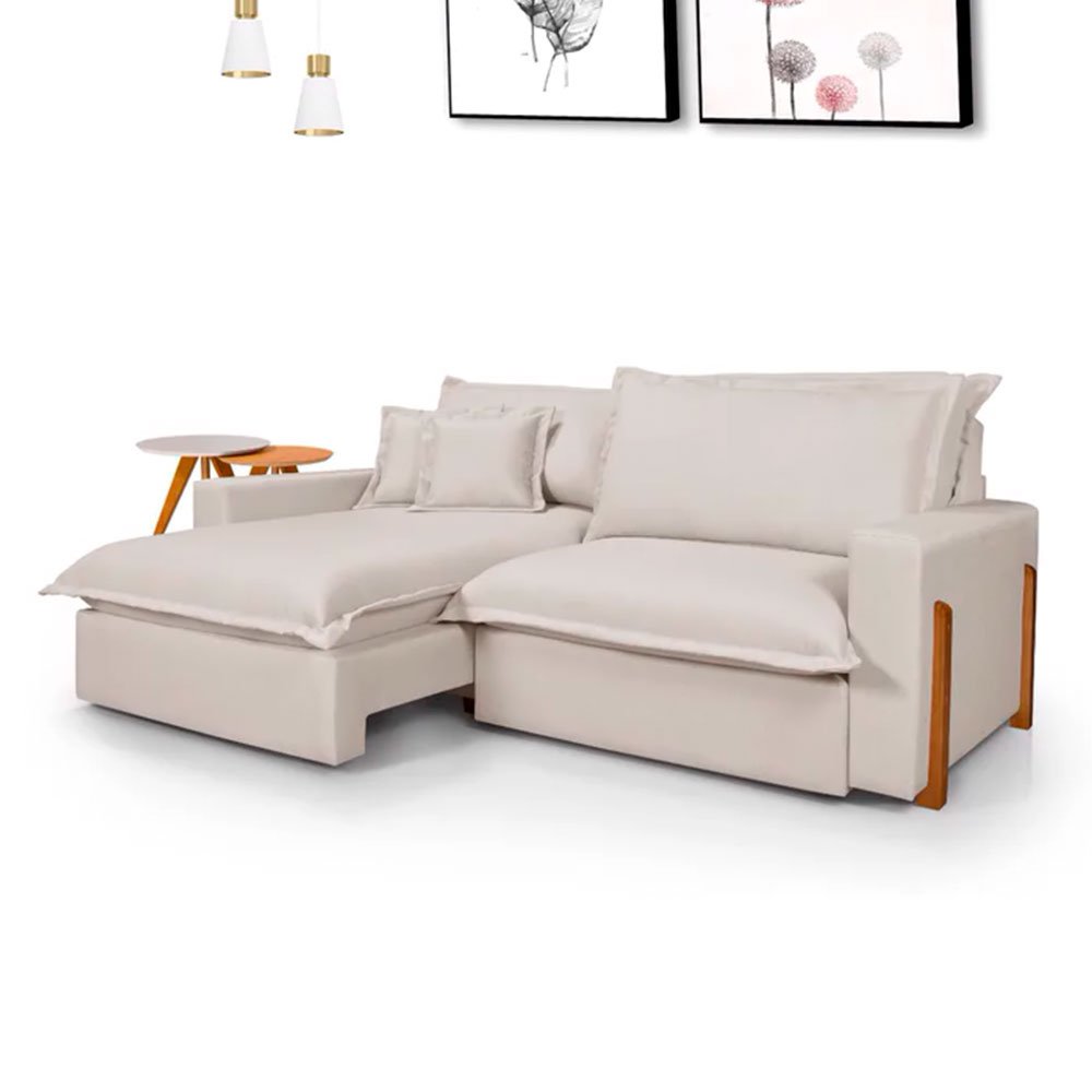 Sofá Retrátil Reclinável Zeus com Molas Ensacadas no Assento Tecido Linho Cru 2,30m