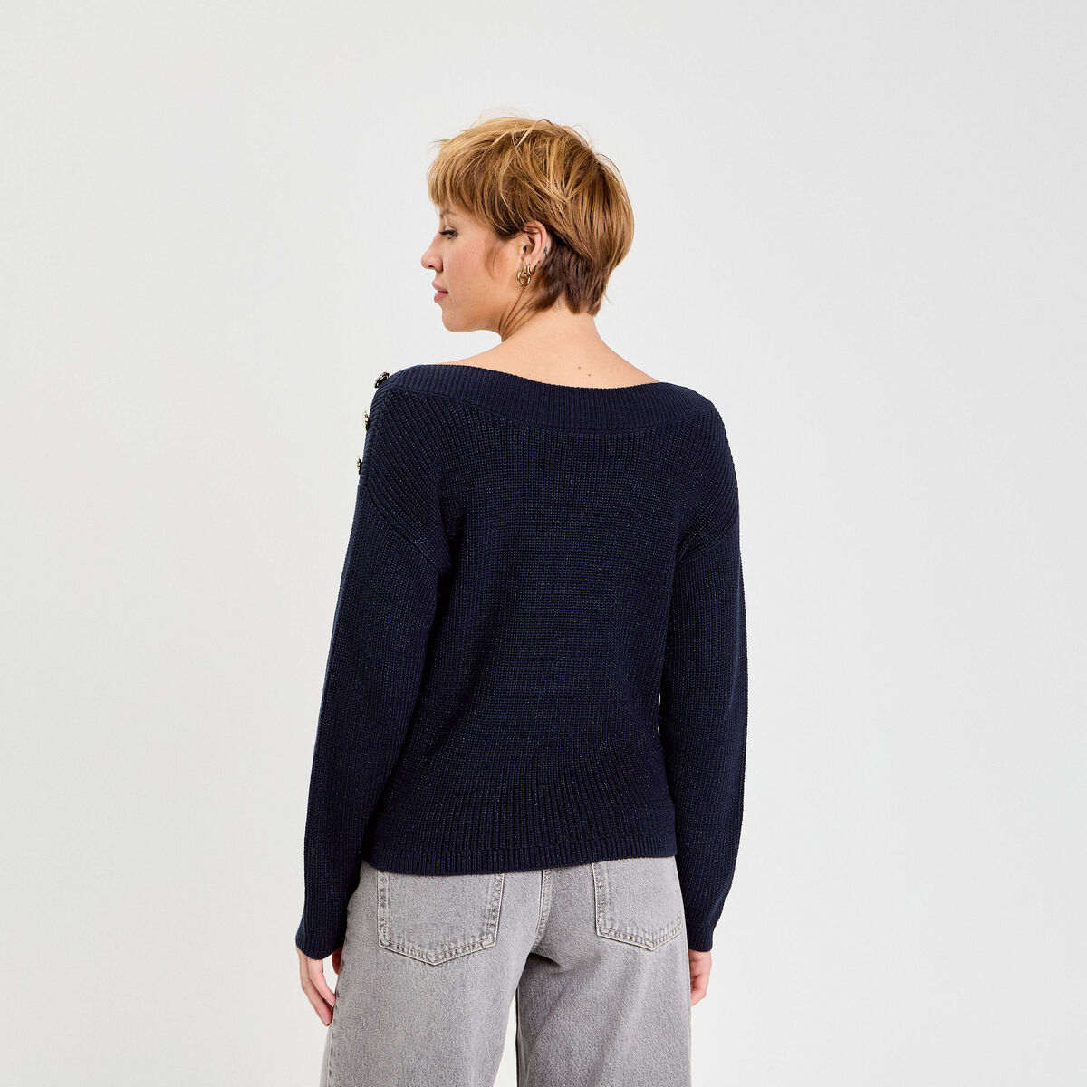 Pull col bateau bleu marine femme