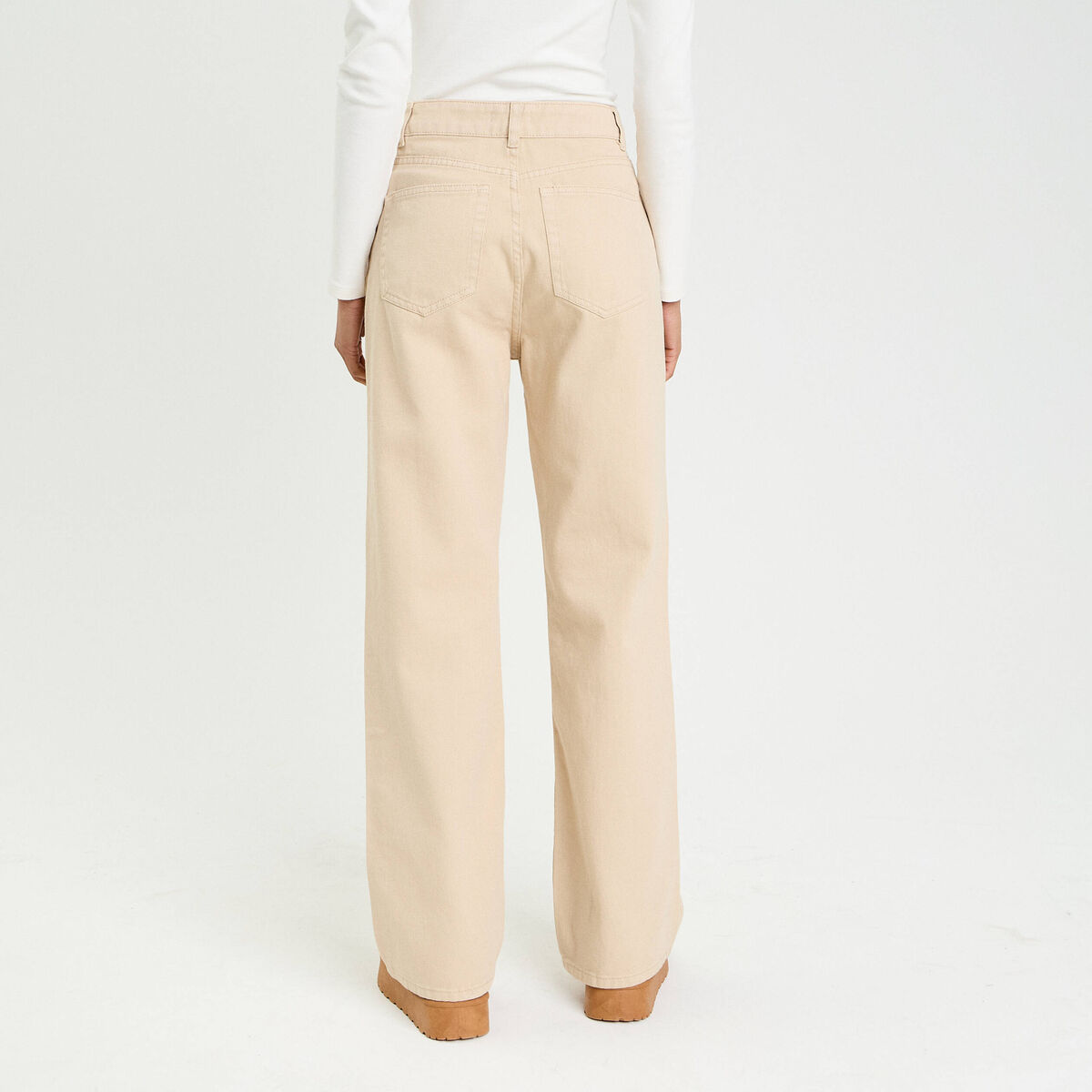 Jean wide leg taille haute beige femme