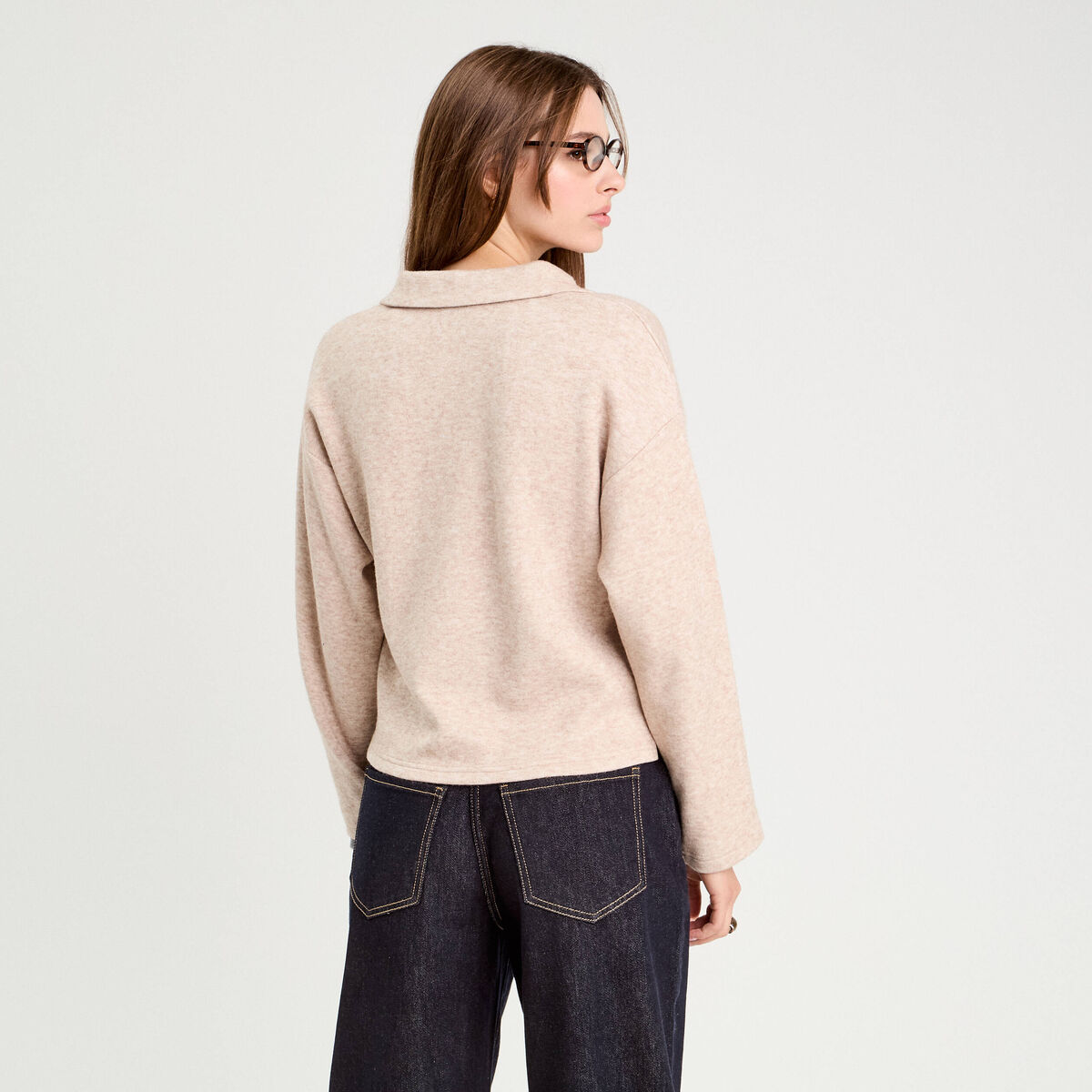 T-shirt manches longues beige femme