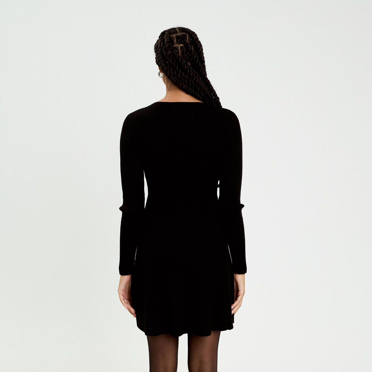 Robe tricot patineuse côtelée noir femme